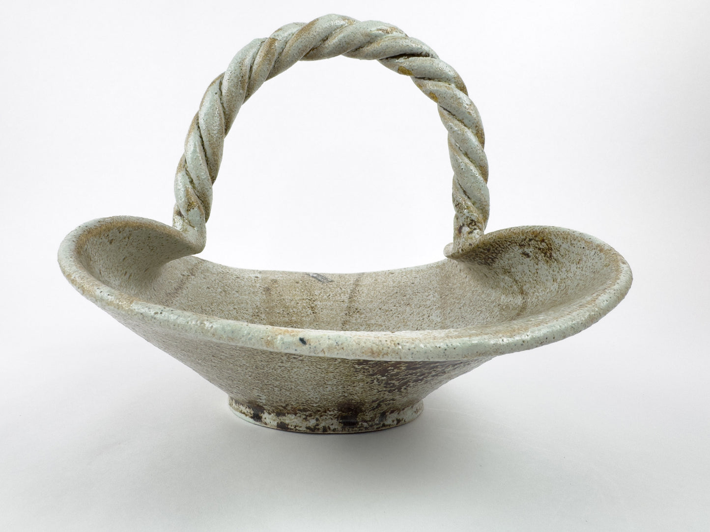Vintage Accolay Stoneware Basket with Twisted Handle, France, 1960s