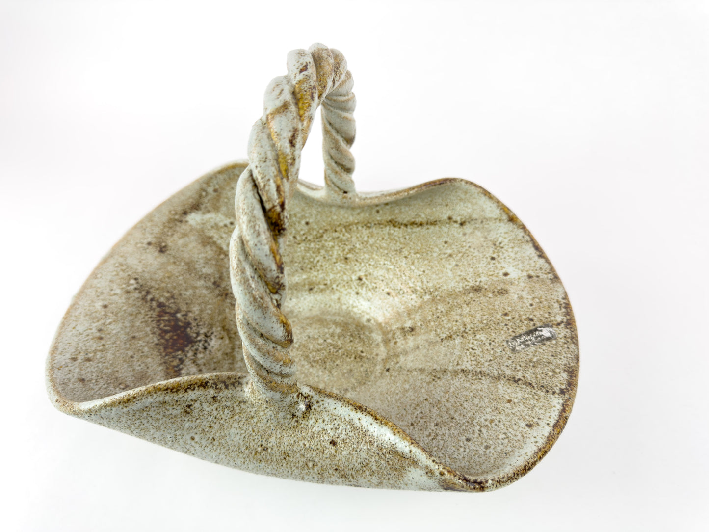 Vintage Accolay Stoneware Basket with Twisted Handle, France, 1960s