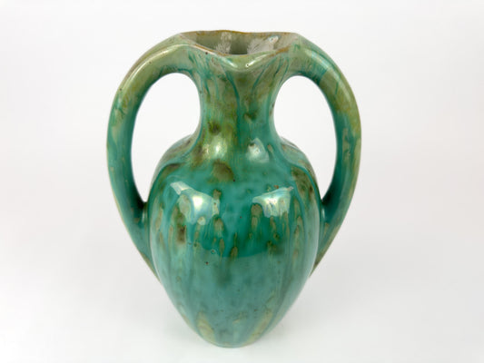 French Art Deco Pierrefonds Double-Handled Drip-Glaze Vase, 1930s