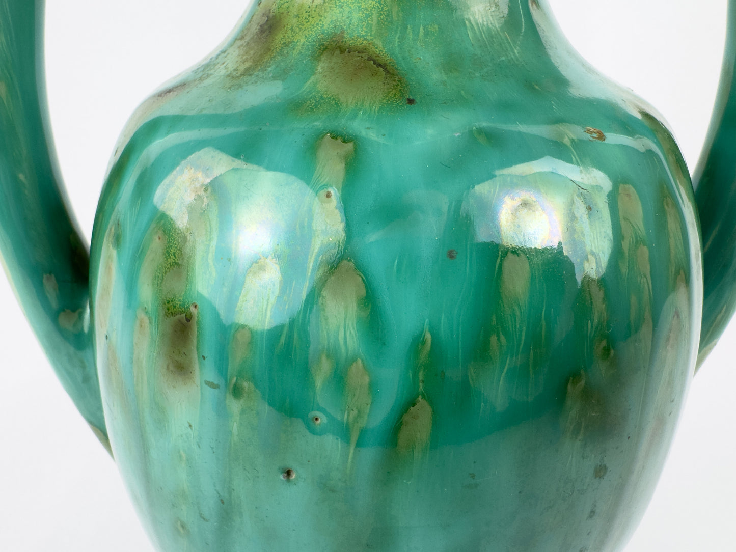 French Art Deco Pierrefonds Double-Handled Drip-Glaze Vase, 1930s
