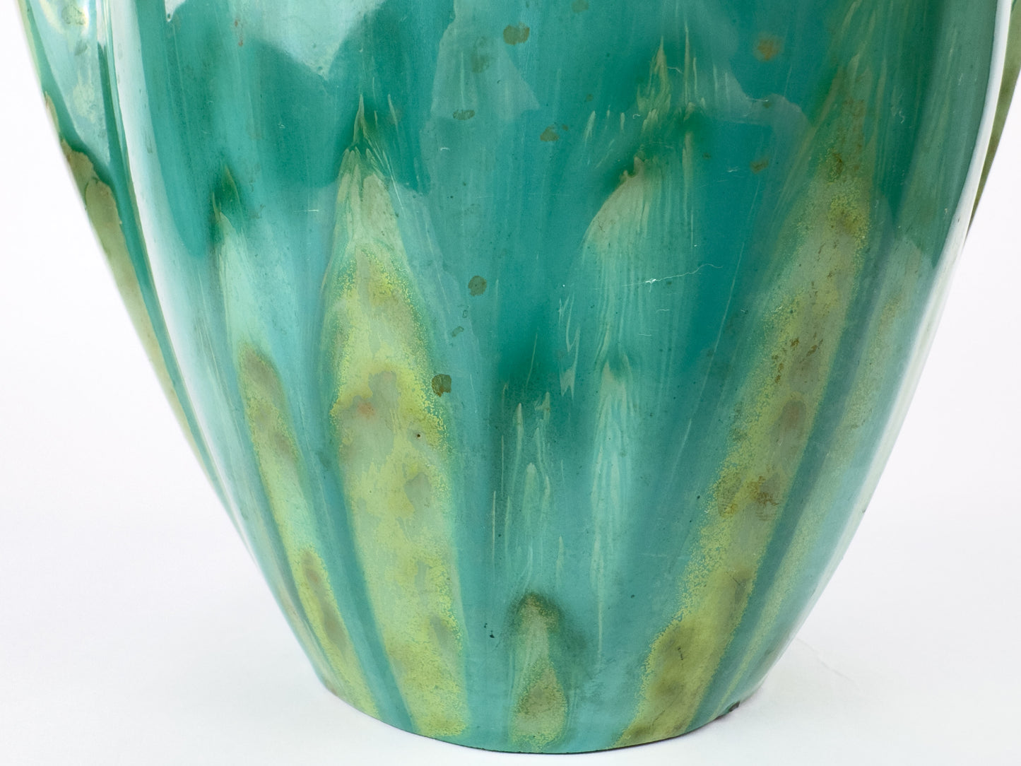 French Art Deco Pierrefonds Double-Handled Drip-Glaze Vase, 1930s