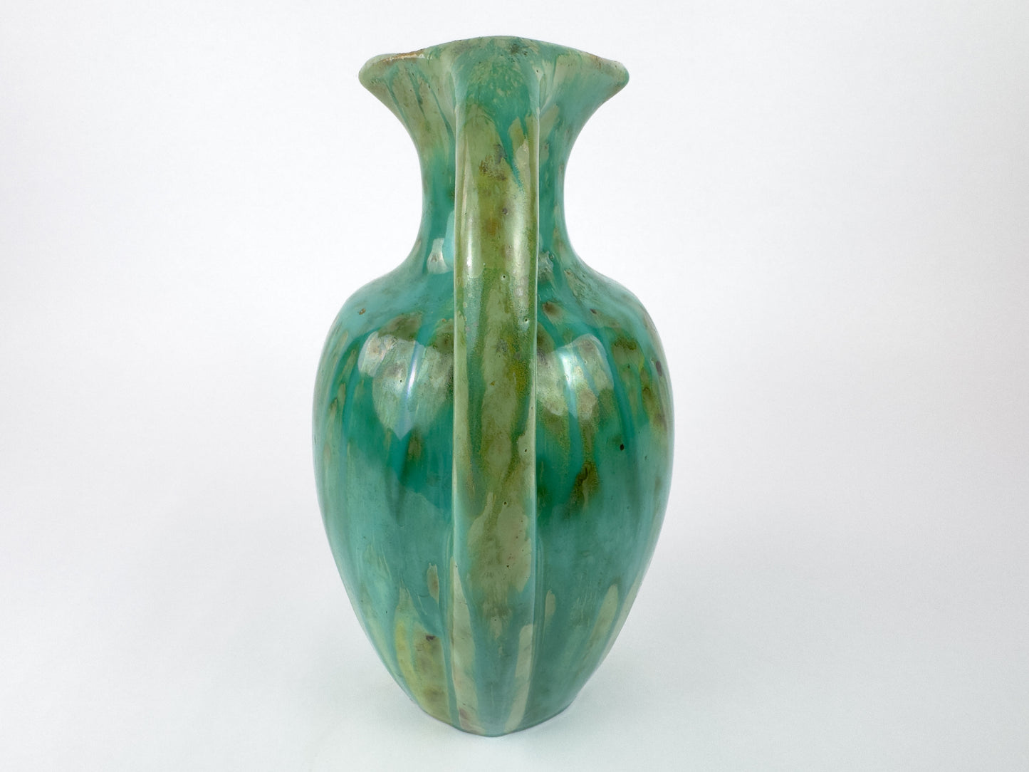 French Art Deco Pierrefonds Double-Handled Drip-Glaze Vase, 1930s