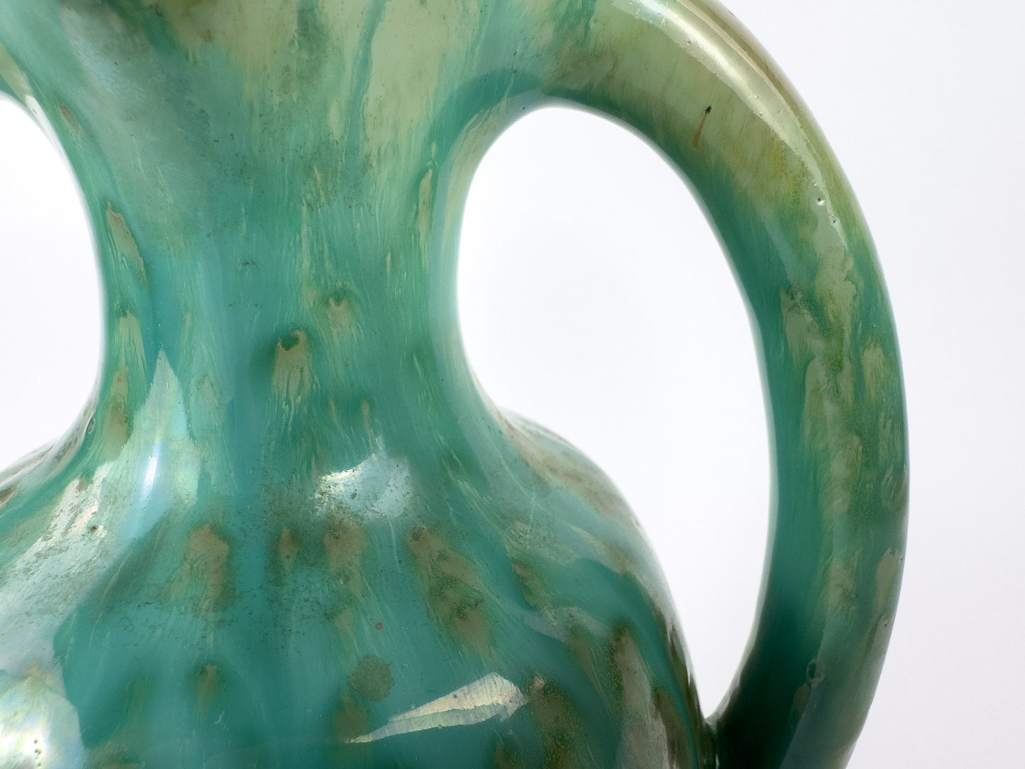 French Art Deco Pierrefonds Double-Handled Drip-Glaze Vase, 1930s