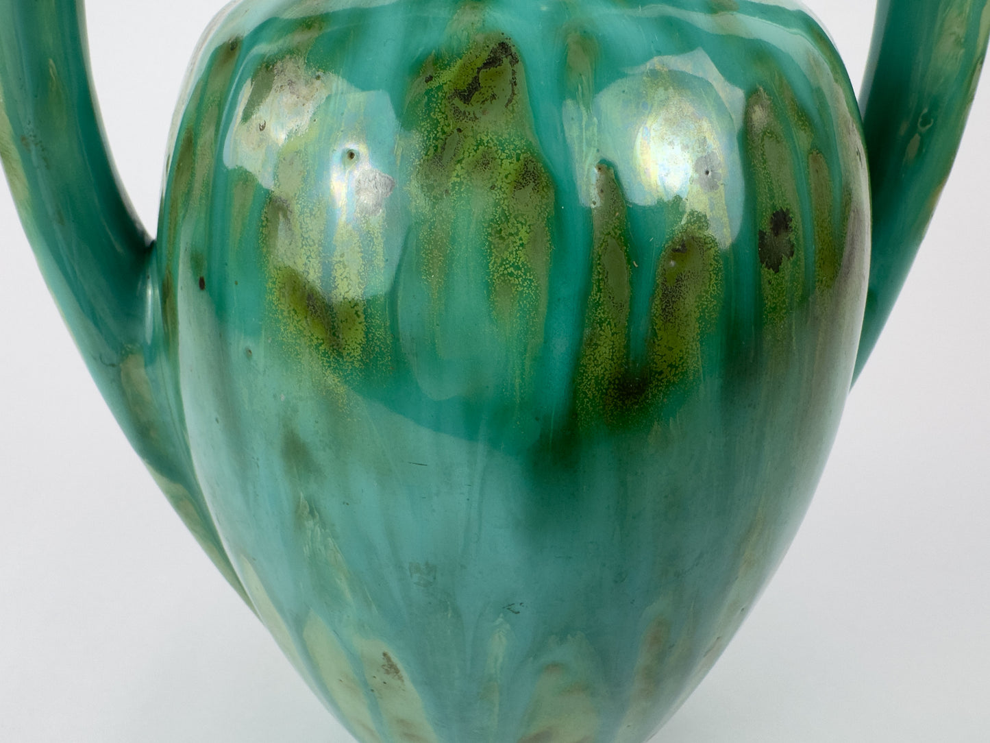 French Art Deco Pierrefonds Double-Handled Drip-Glaze Vase, 1930s
