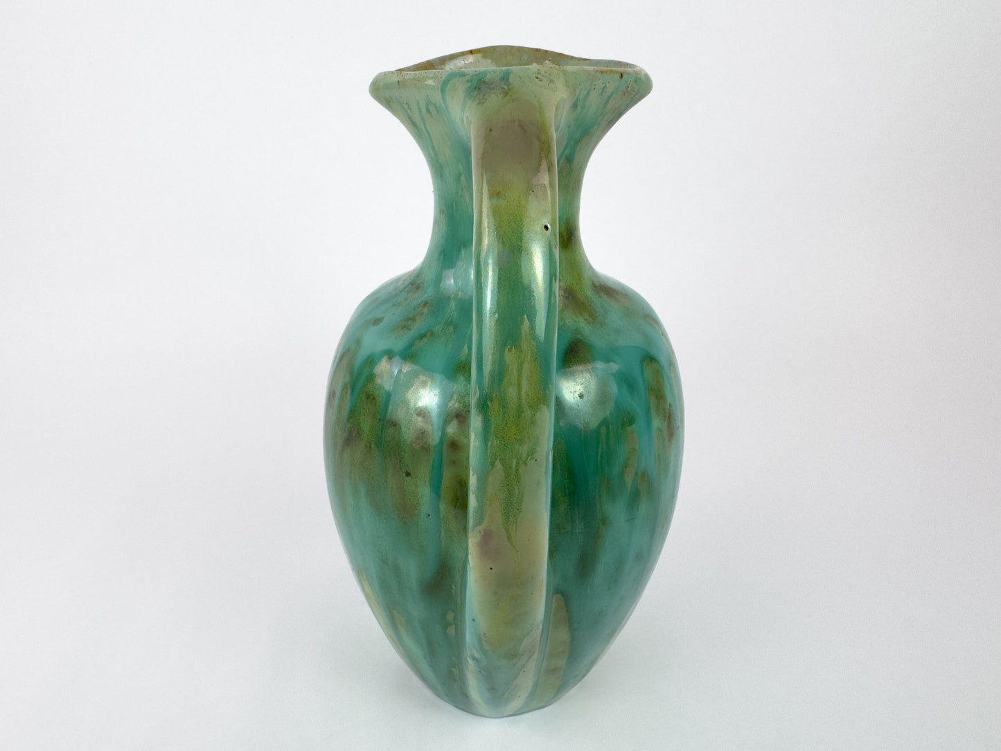 French Art Deco Pierrefonds Double-Handled Drip-Glaze Vase, 1930s