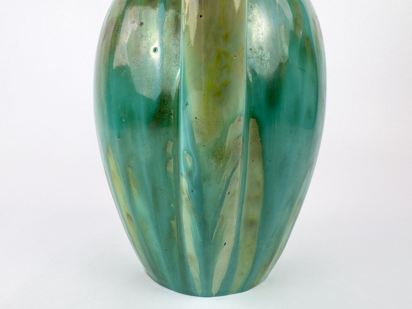 French Art Deco Pierrefonds Double-Handled Drip-Glaze Vase, 1930s