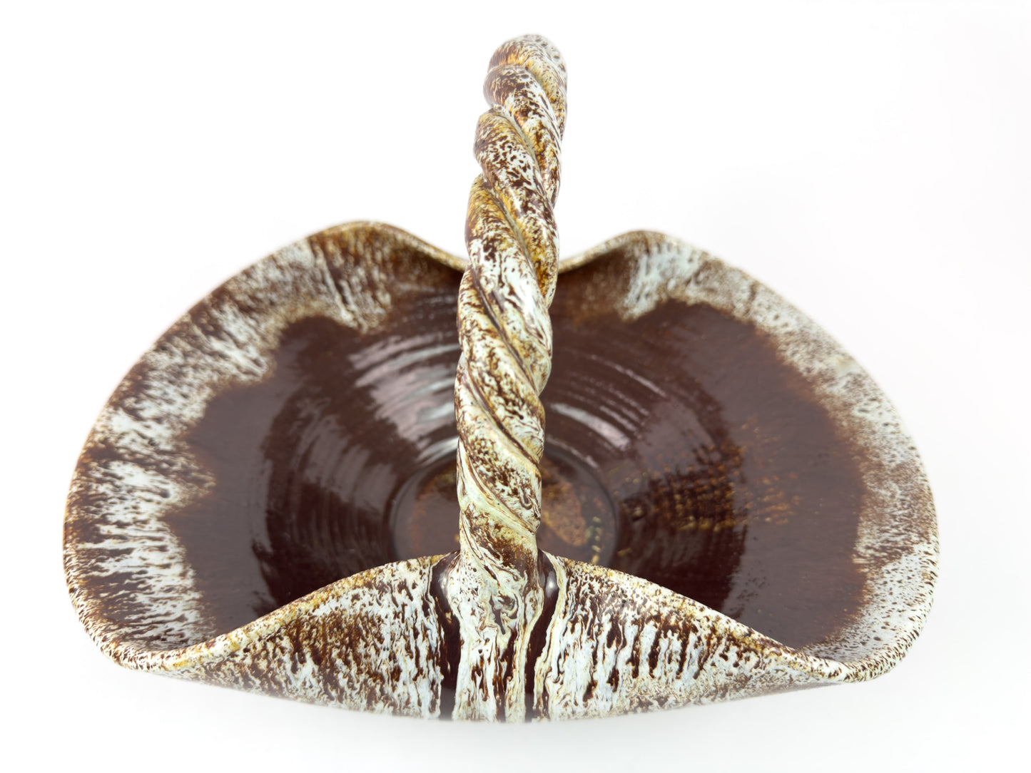 Accolay Ceramic Basket with Twisted Handle, France, Mid-Century