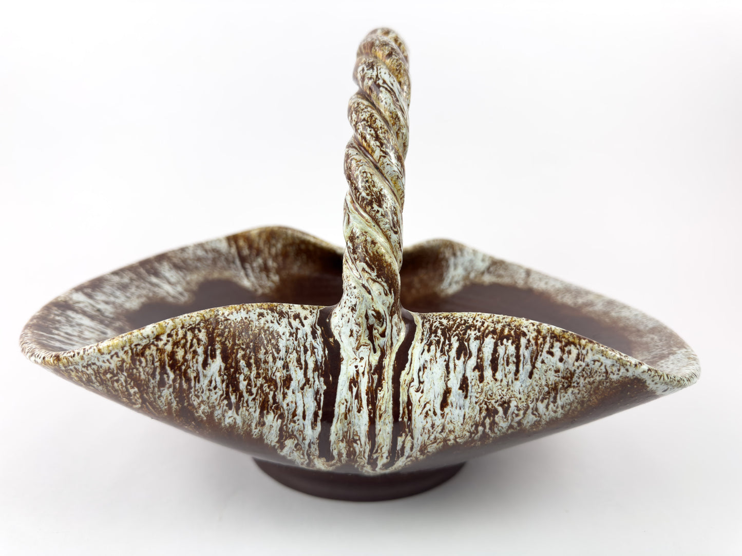 Accolay Ceramic Basket with Twisted Handle, France, Mid-Century