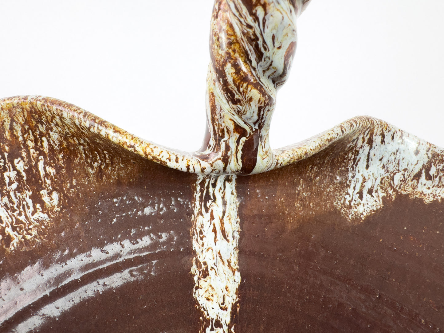 Accolay Ceramic Basket with Twisted Handle, France, Mid-Century