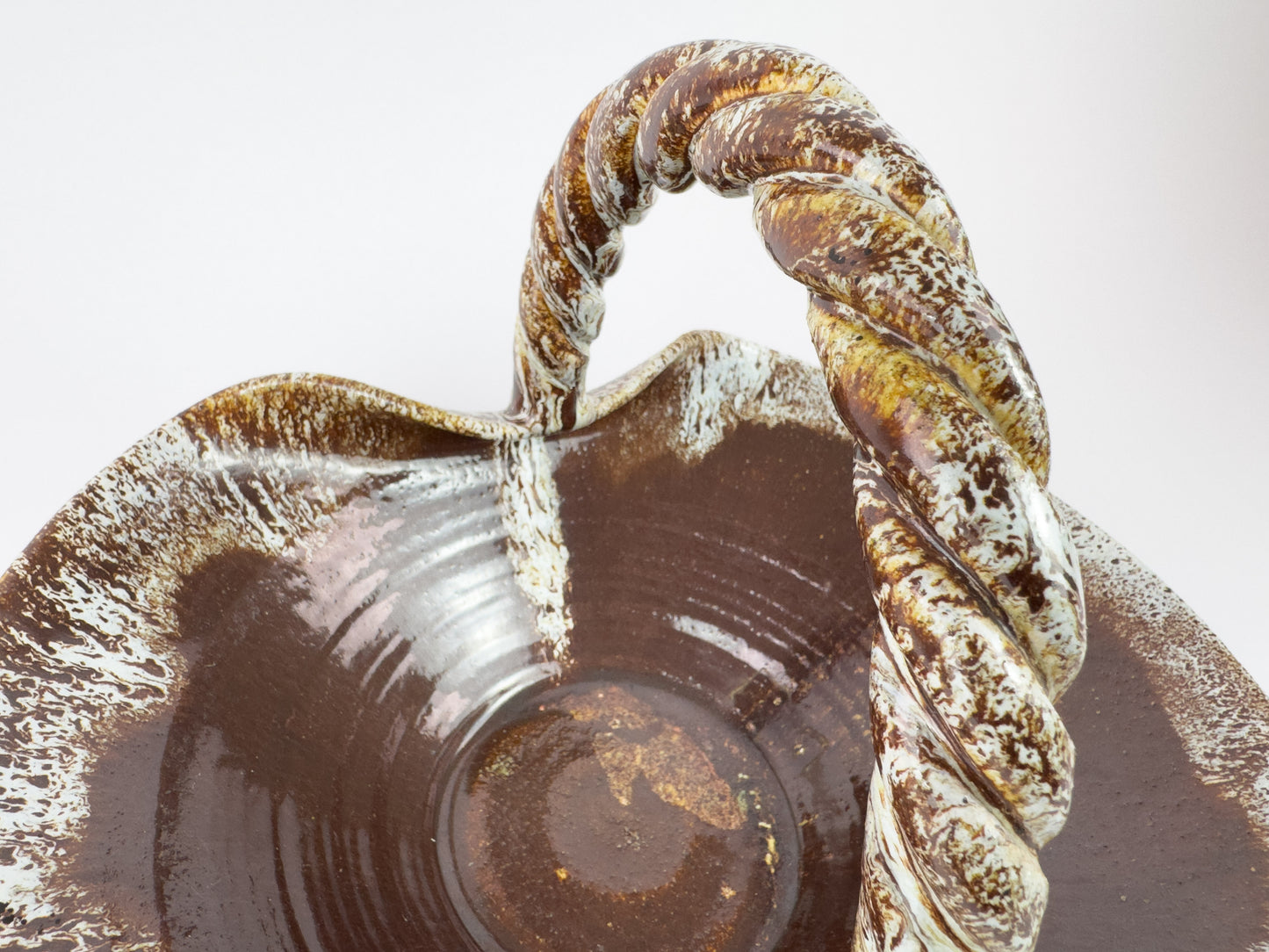Accolay Ceramic Basket with Twisted Handle, France, Mid-Century