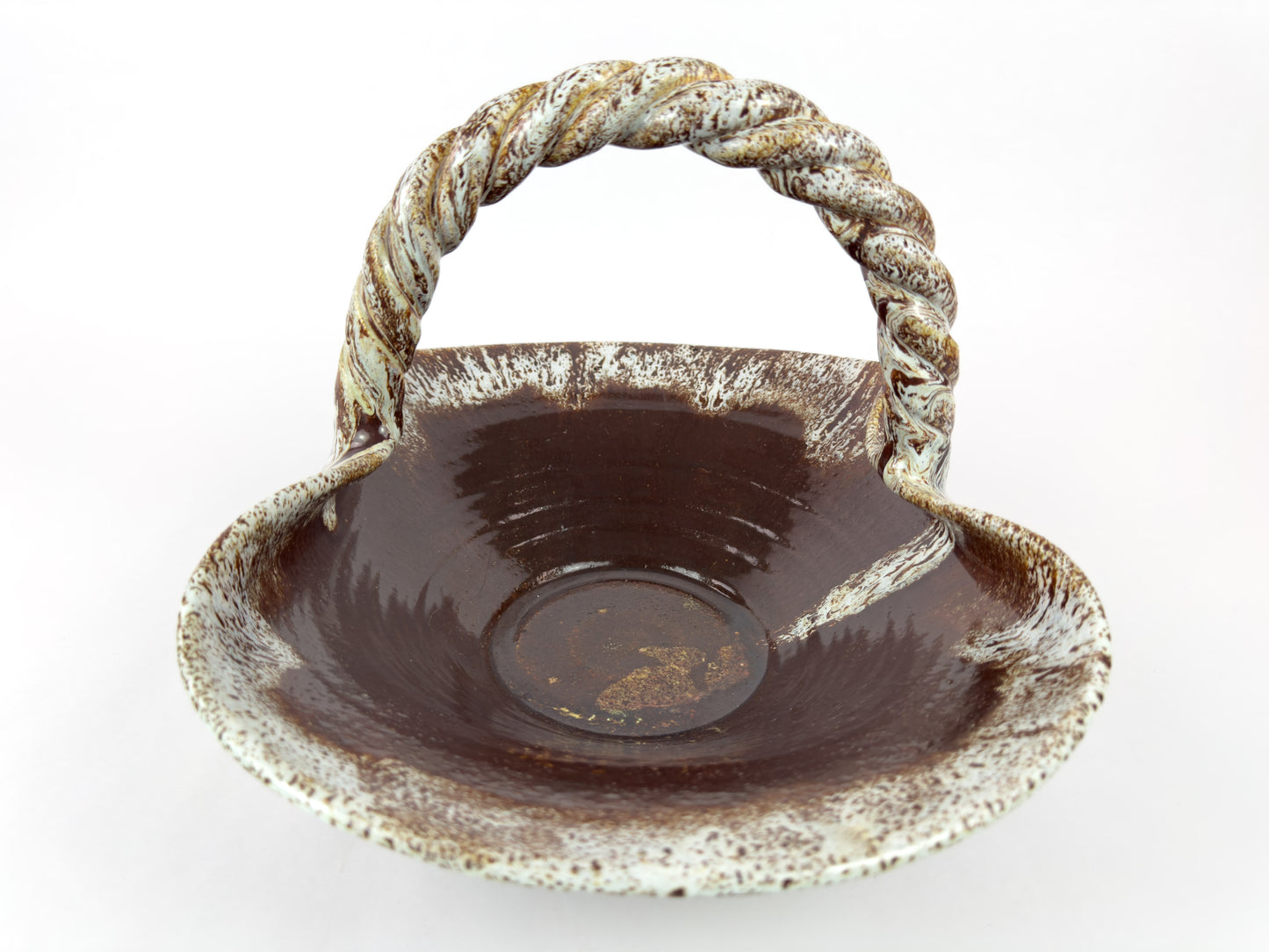 Accolay Ceramic Basket with Twisted Handle, France, Mid-Century