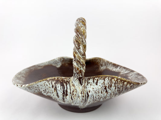 Accolay Ceramic Basket with Twisted Handle, France, Mid-Century