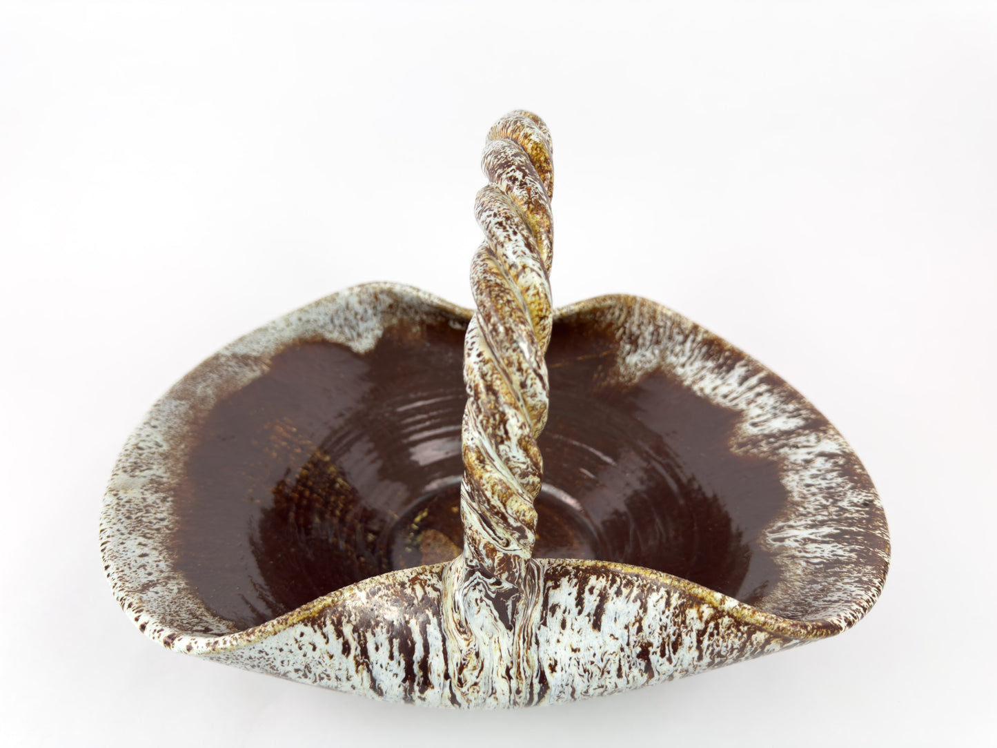 Accolay Ceramic Basket with Twisted Handle, France, Mid-Century