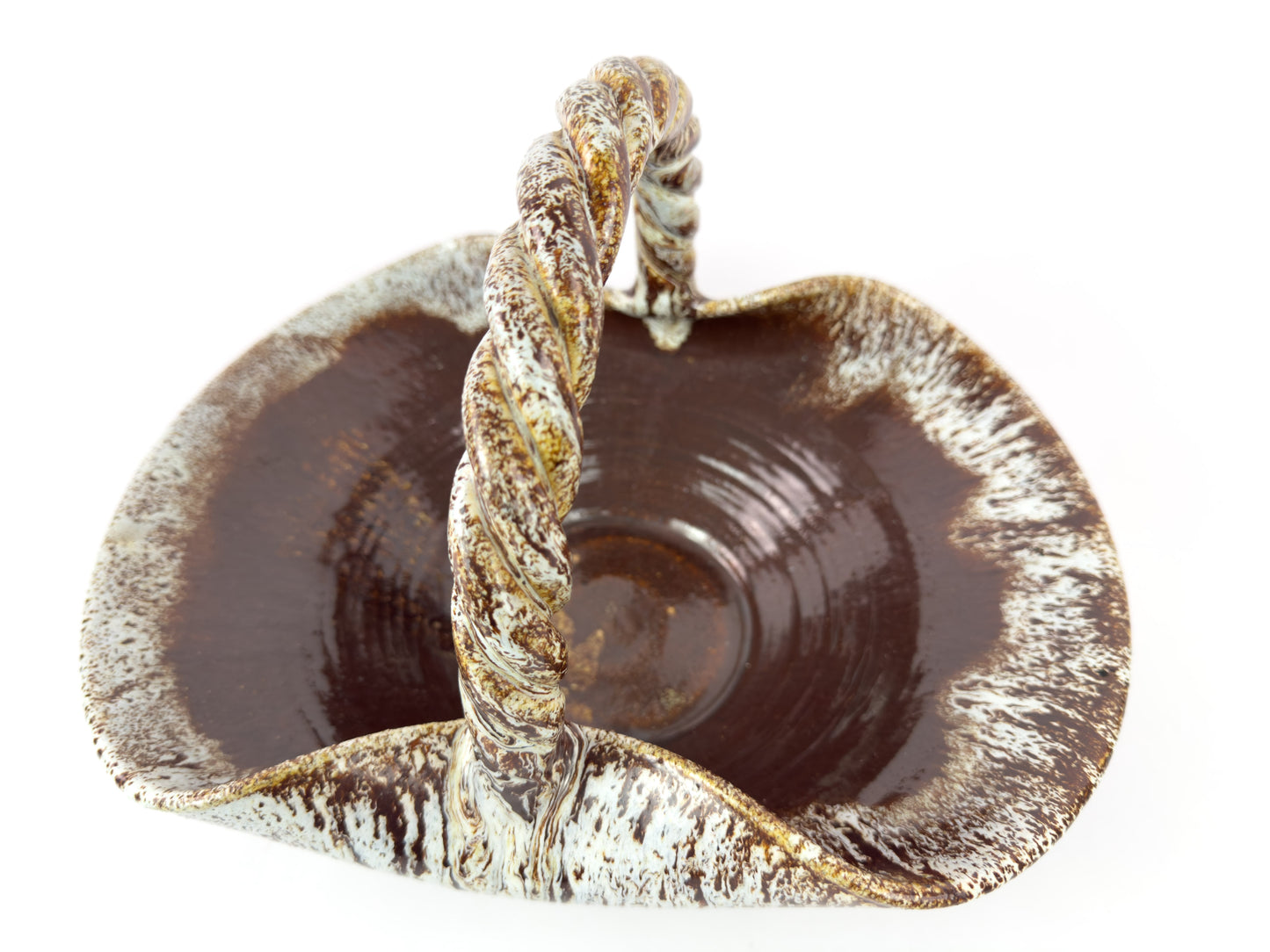 Accolay Ceramic Basket with Twisted Handle, France, Mid-Century