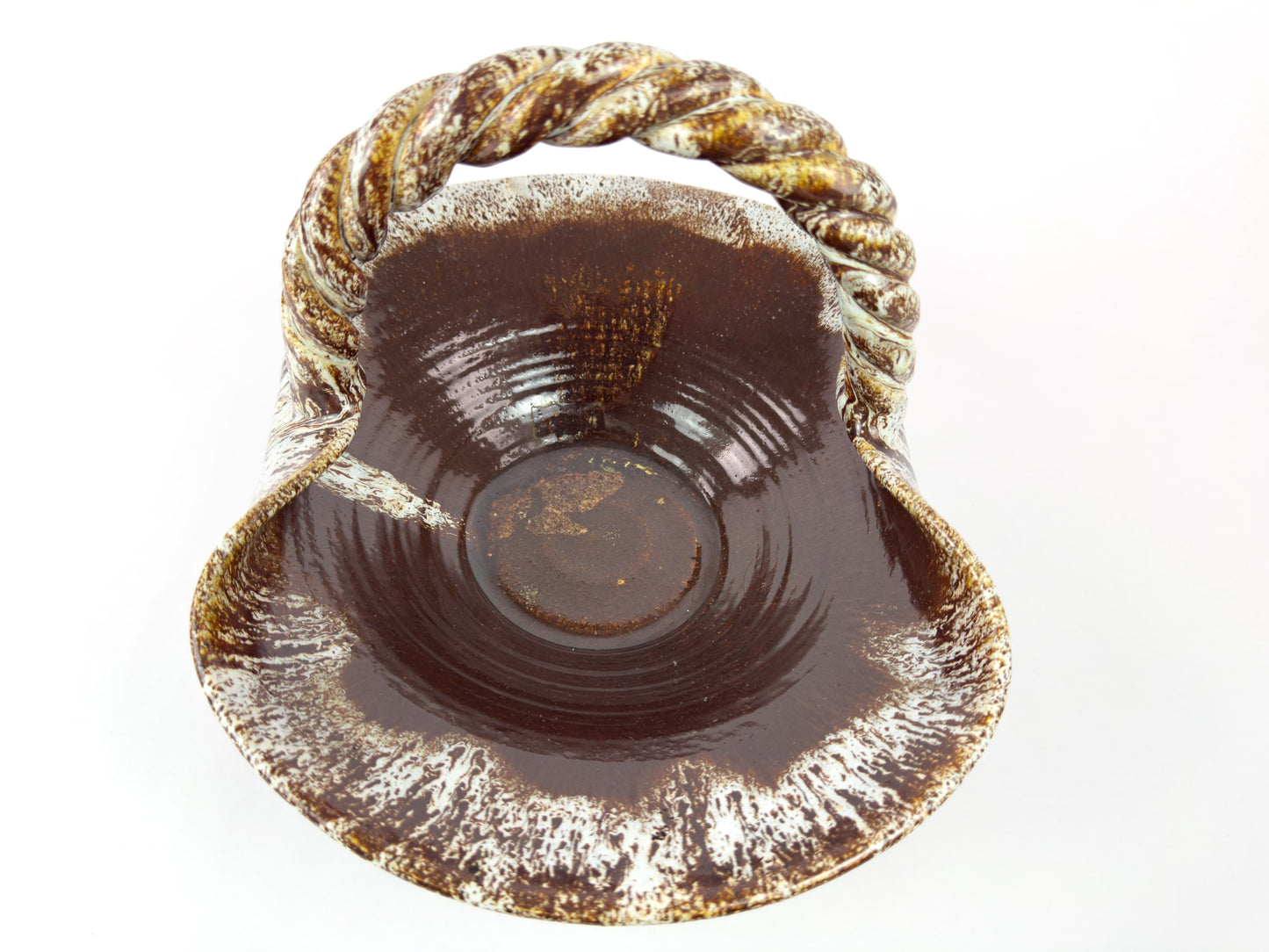 Accolay Ceramic Basket with Twisted Handle, France, Mid-Century