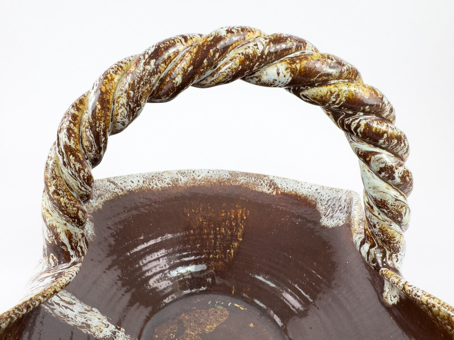 Accolay Ceramic Basket with Twisted Handle, France, Mid-Century