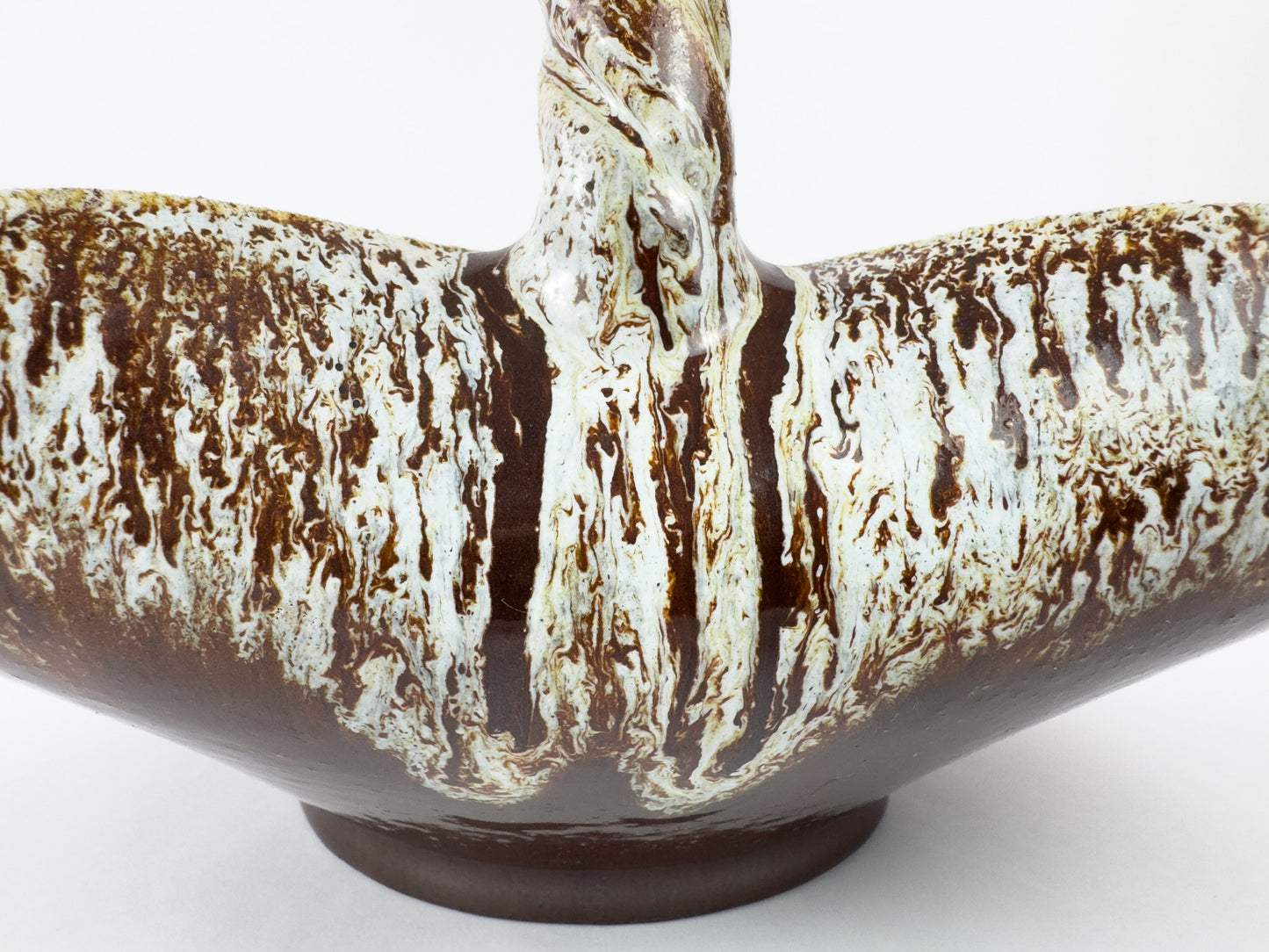 Accolay Ceramic Basket with Twisted Handle, France, Mid-Century