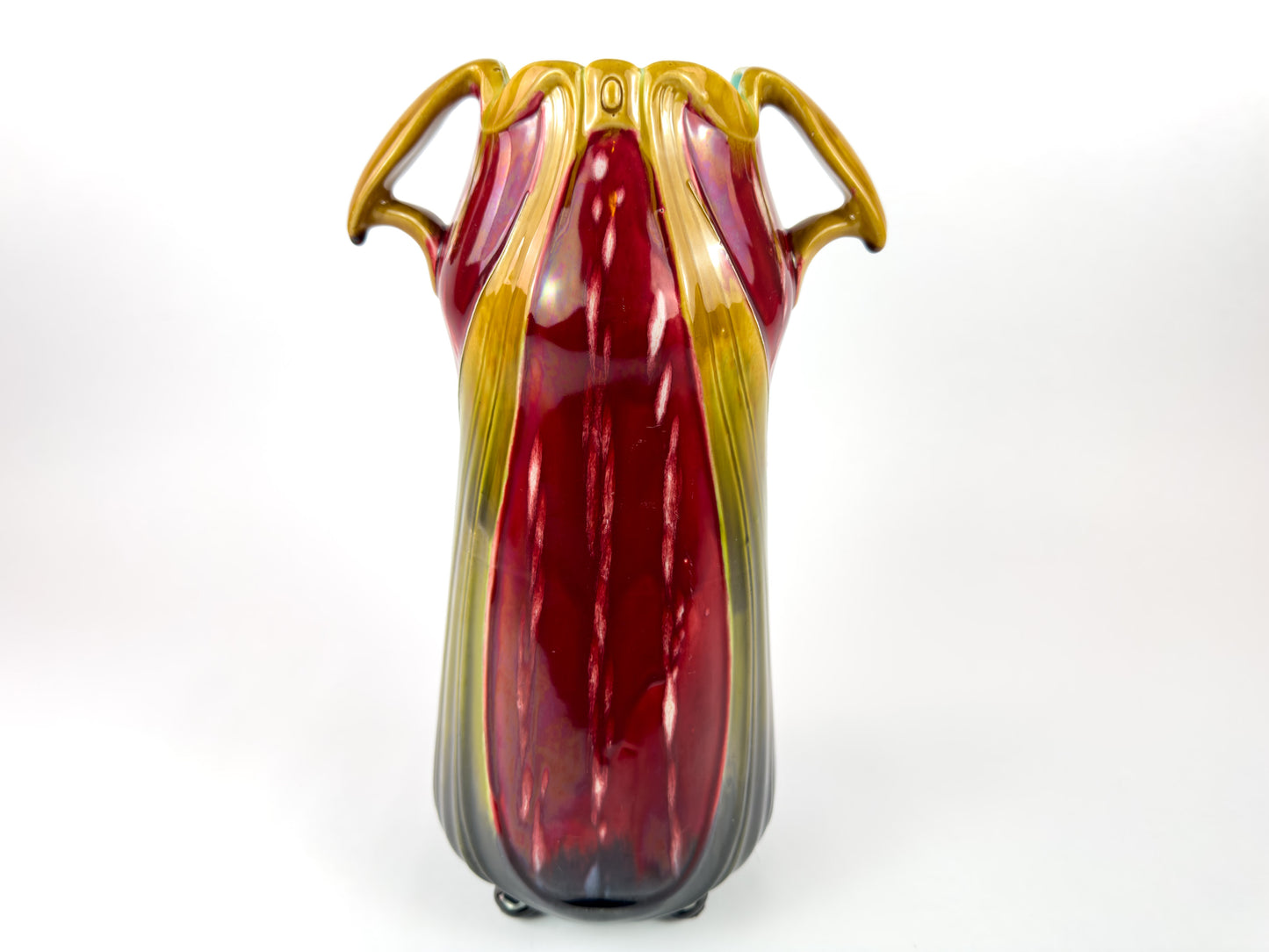 Large Art Nouveau Barbotine Vase by L’Herminie-Declercq, Faïencerie d’Orchies, France, c.1900