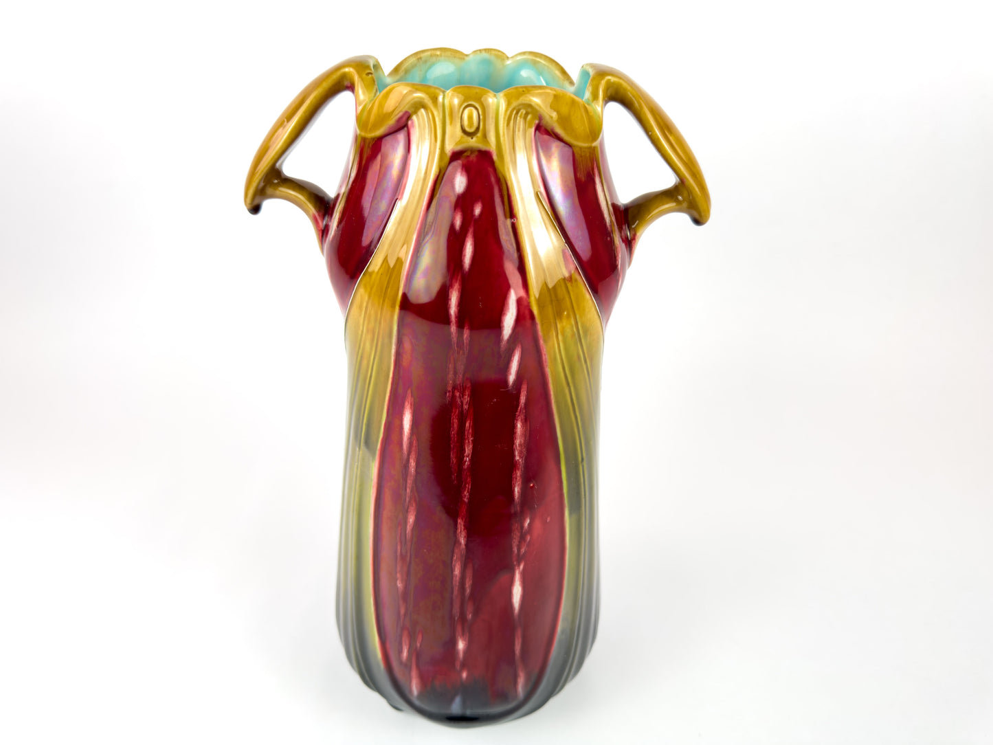 Large Art Nouveau Barbotine Vase by L’Herminie-Declercq, Faïencerie d’Orchies, France, c.1900