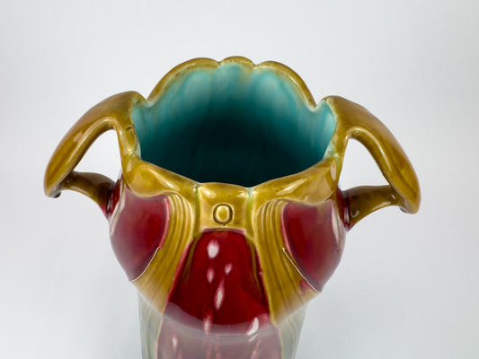 Large Art Nouveau Barbotine Vase by L’Herminie-Declercq, Faïencerie d’Orchies, France, c.1900