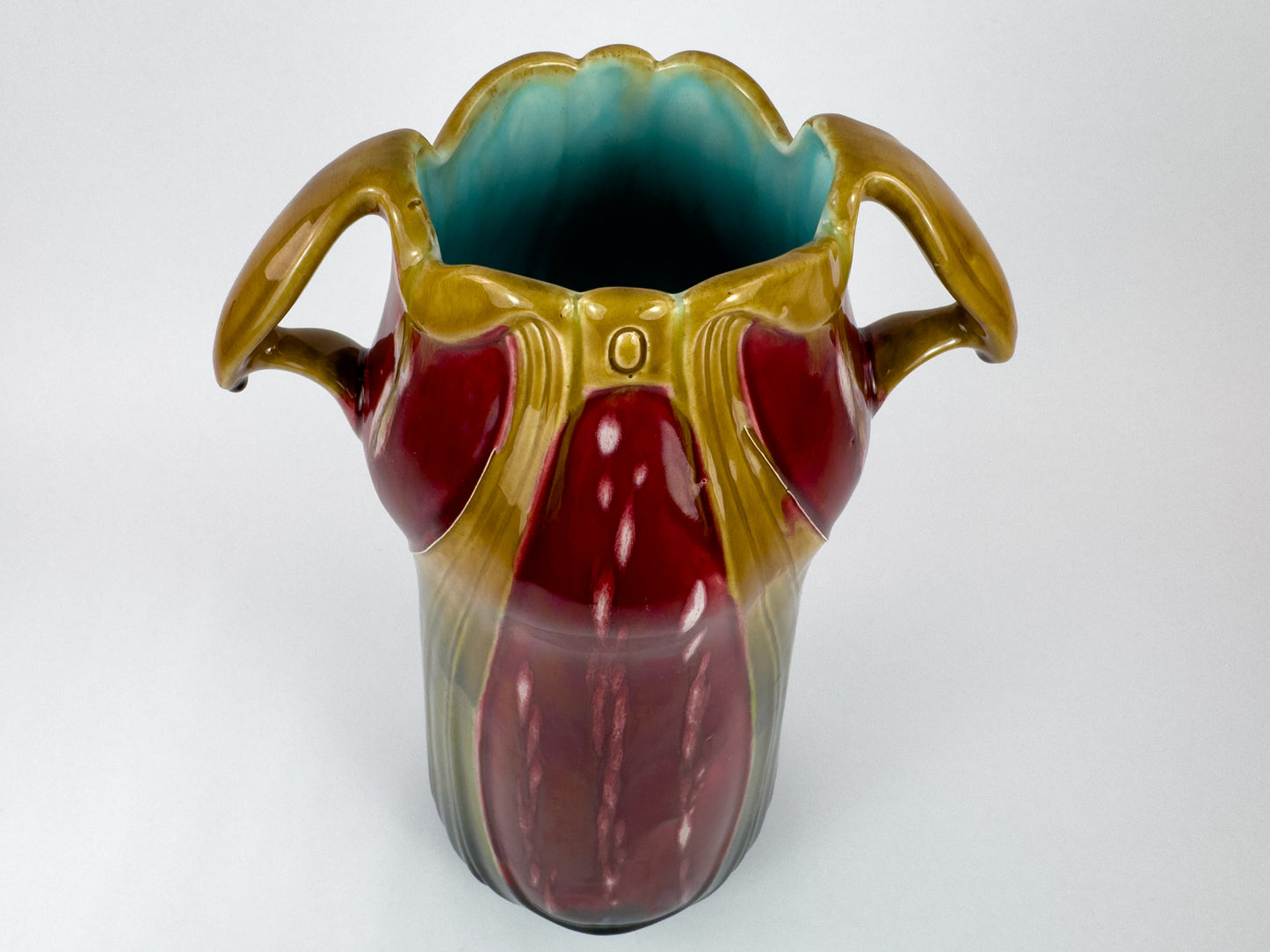 Large Art Nouveau Barbotine Vase by L’Herminie-Declercq, Faïencerie d’Orchies, France, c.1900