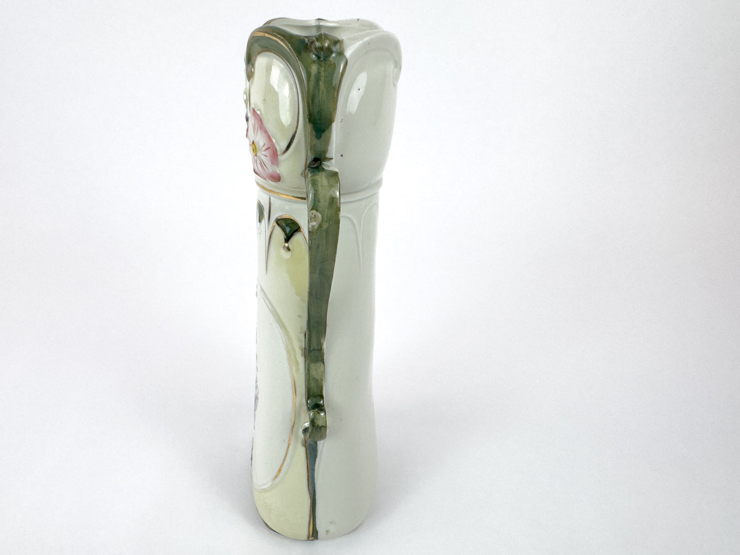 Art Nouveau Porcelain Vase with Floral Décor and Gilded Handles, c. 1900