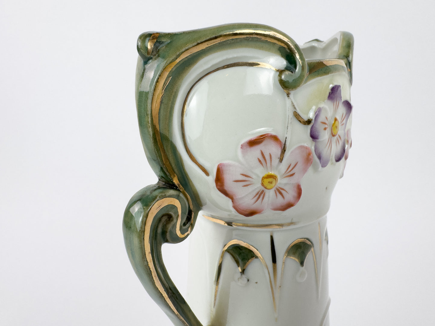 Art Nouveau Porcelain Vase with Floral Décor and Gilded Handles, c. 1900