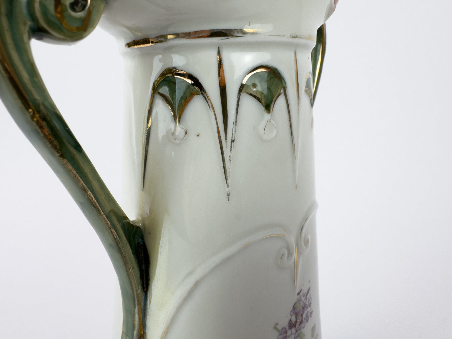 Art Nouveau Porcelain Vase with Floral Décor and Gilded Handles, c. 1900