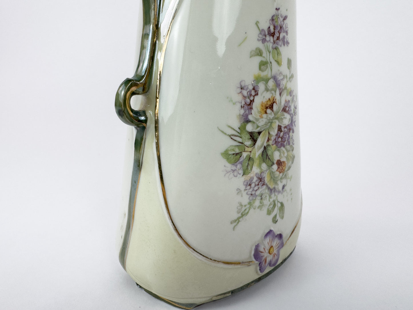 Art Nouveau Porcelain Vase with Floral Décor and Gilded Handles, c. 1900