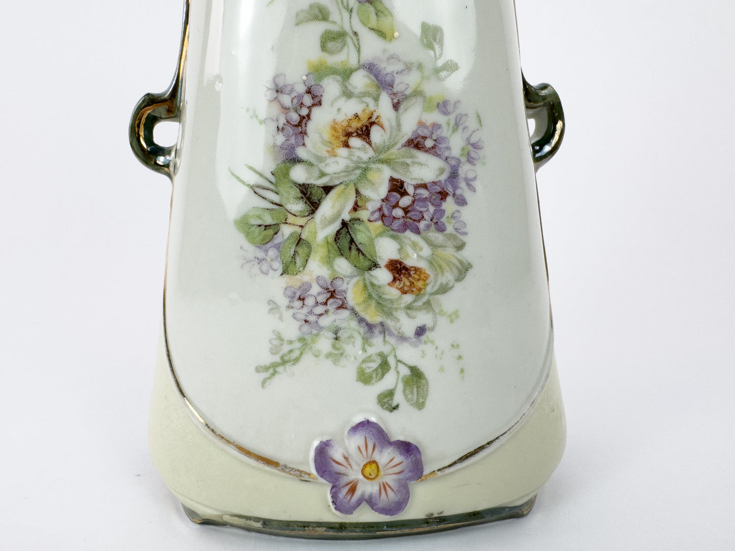 Art Nouveau Porcelain Vase with Floral Décor and Gilded Handles, c. 1900