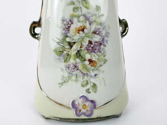 Art Nouveau Porcelain Vase with Floral Décor and Gilded Handles, c. 1900
