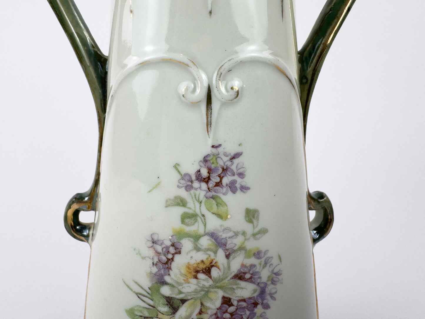 Art Nouveau Porcelain Vase with Floral Décor and Gilded Handles, c. 1900