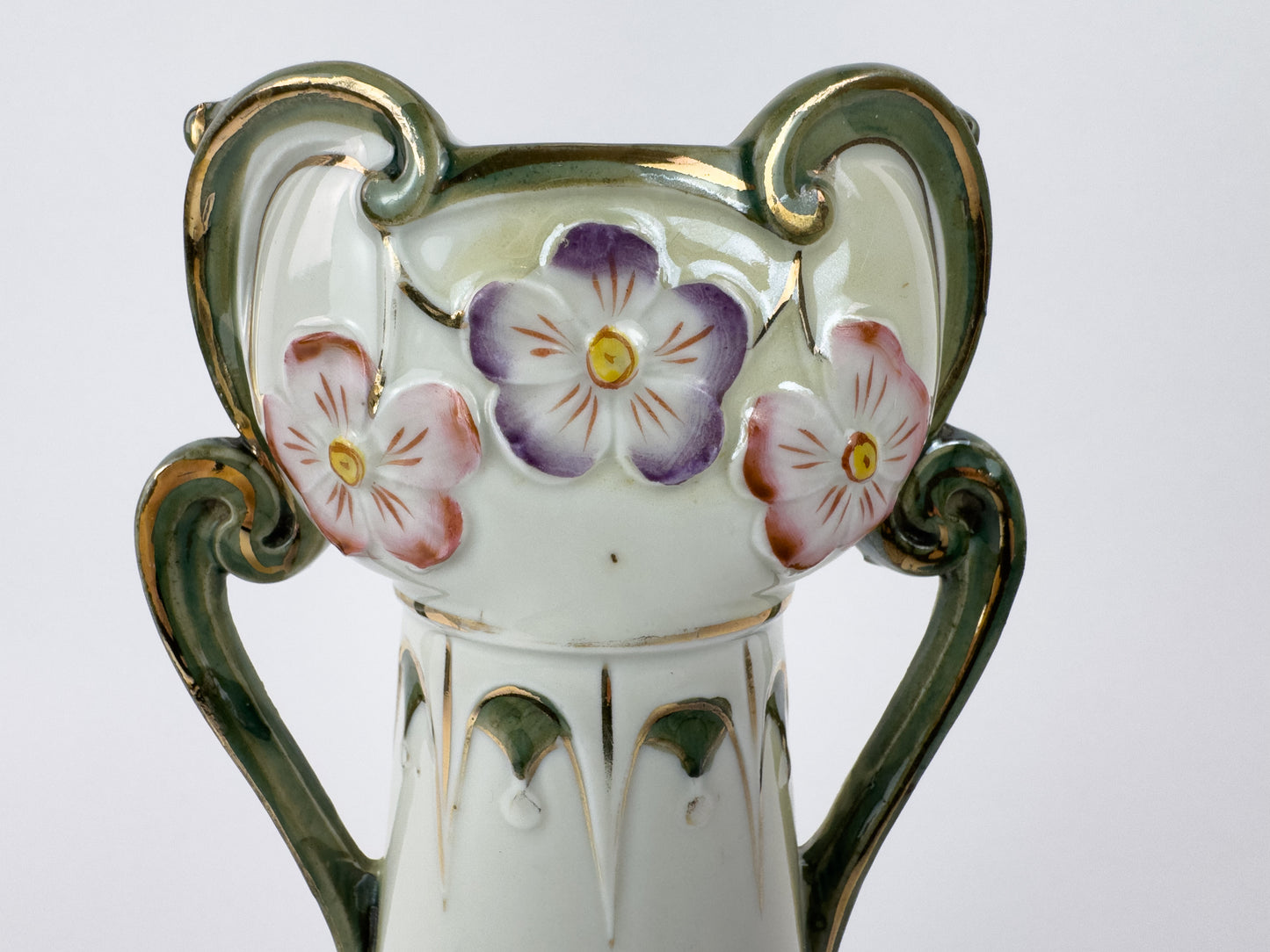 Art Nouveau Porcelain Vase with Floral Décor and Gilded Handles, c. 1900