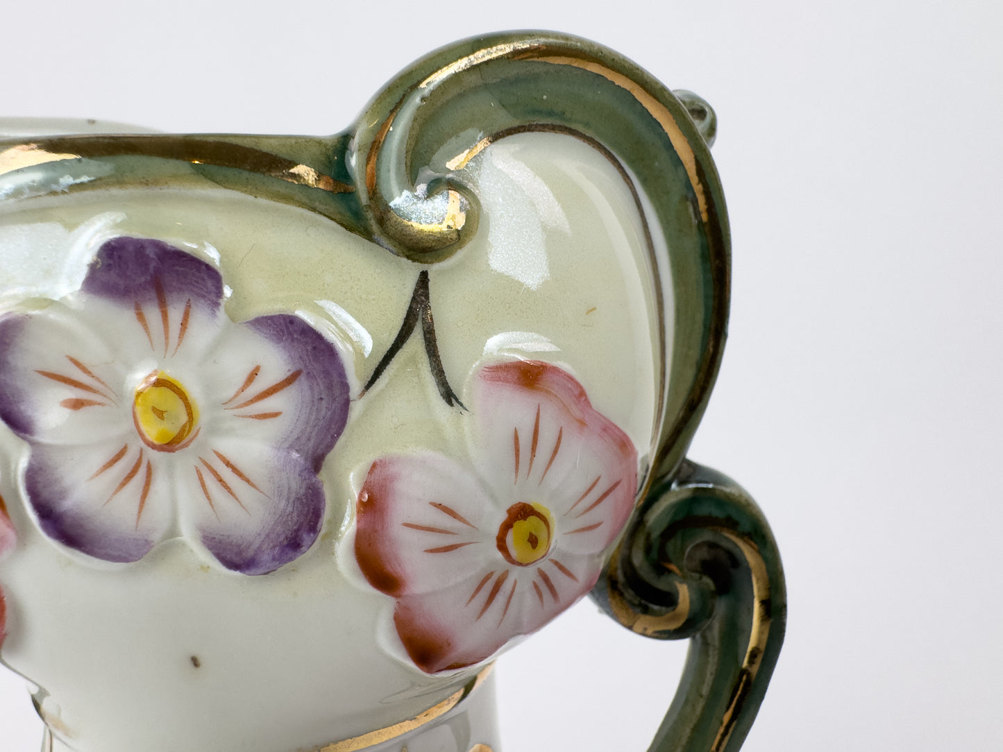 Art Nouveau Porcelain Vase with Floral Décor and Gilded Handles, c. 1900