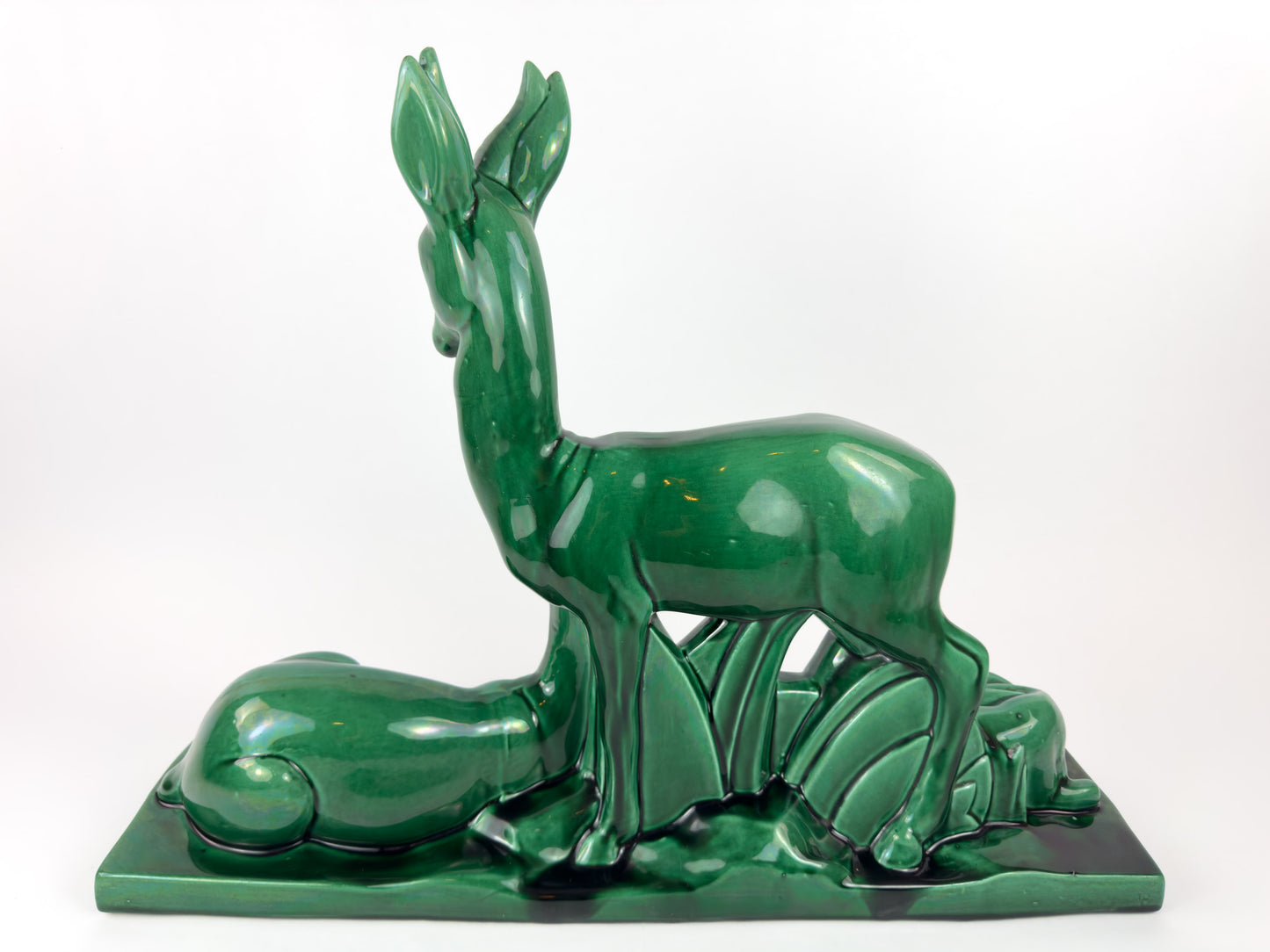 Monumental French Art Deco Ceramic Sculpture ‘Stag, Doe & Fawn’ by Charles Lemanceau, Circa 1930s