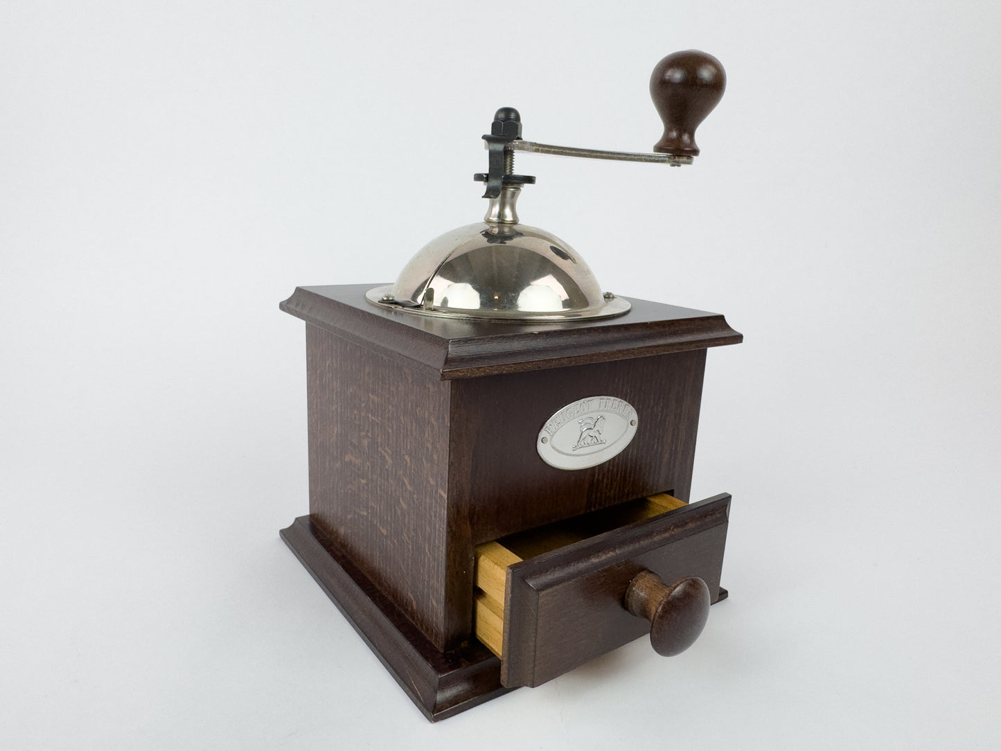 Vintage Peugeot Frères Manual Coffee Grinder with Wooden Body, c. 1950s-1960s