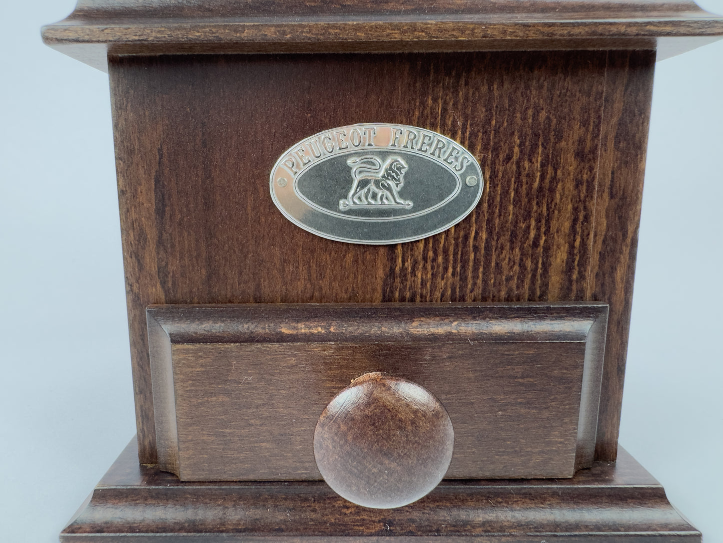 Vintage Peugeot Frères Manual Coffee Grinder with Wooden Body, c. 1950s-1960s