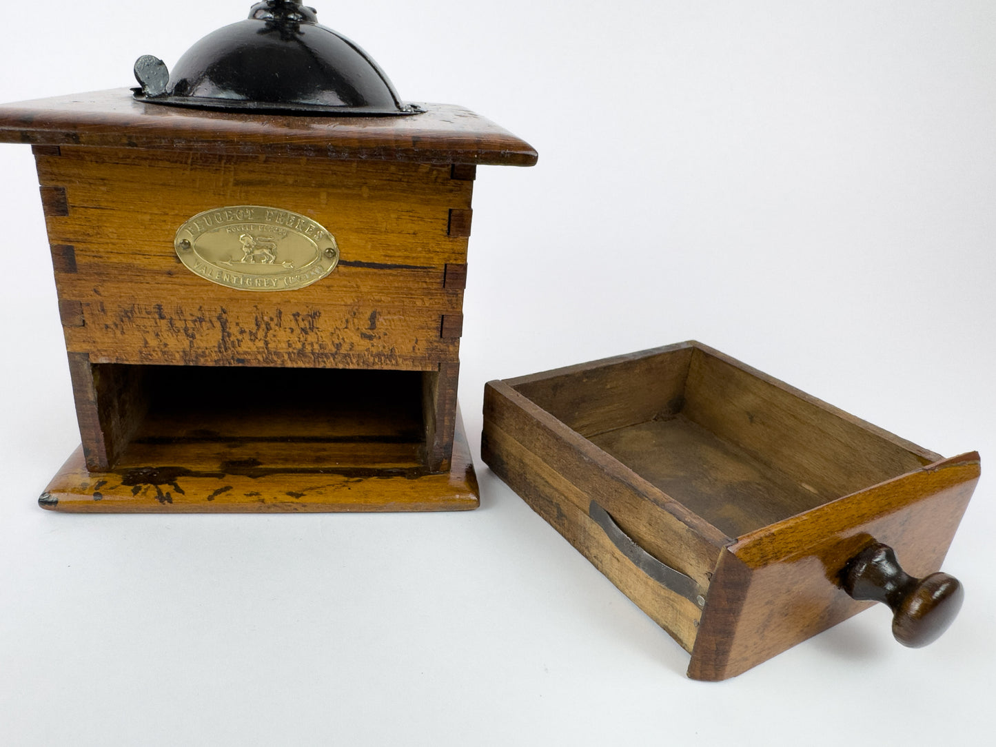 Vintage Peugeot Frères Wooden Manual Coffee Grinder, c. 1930s–1950s