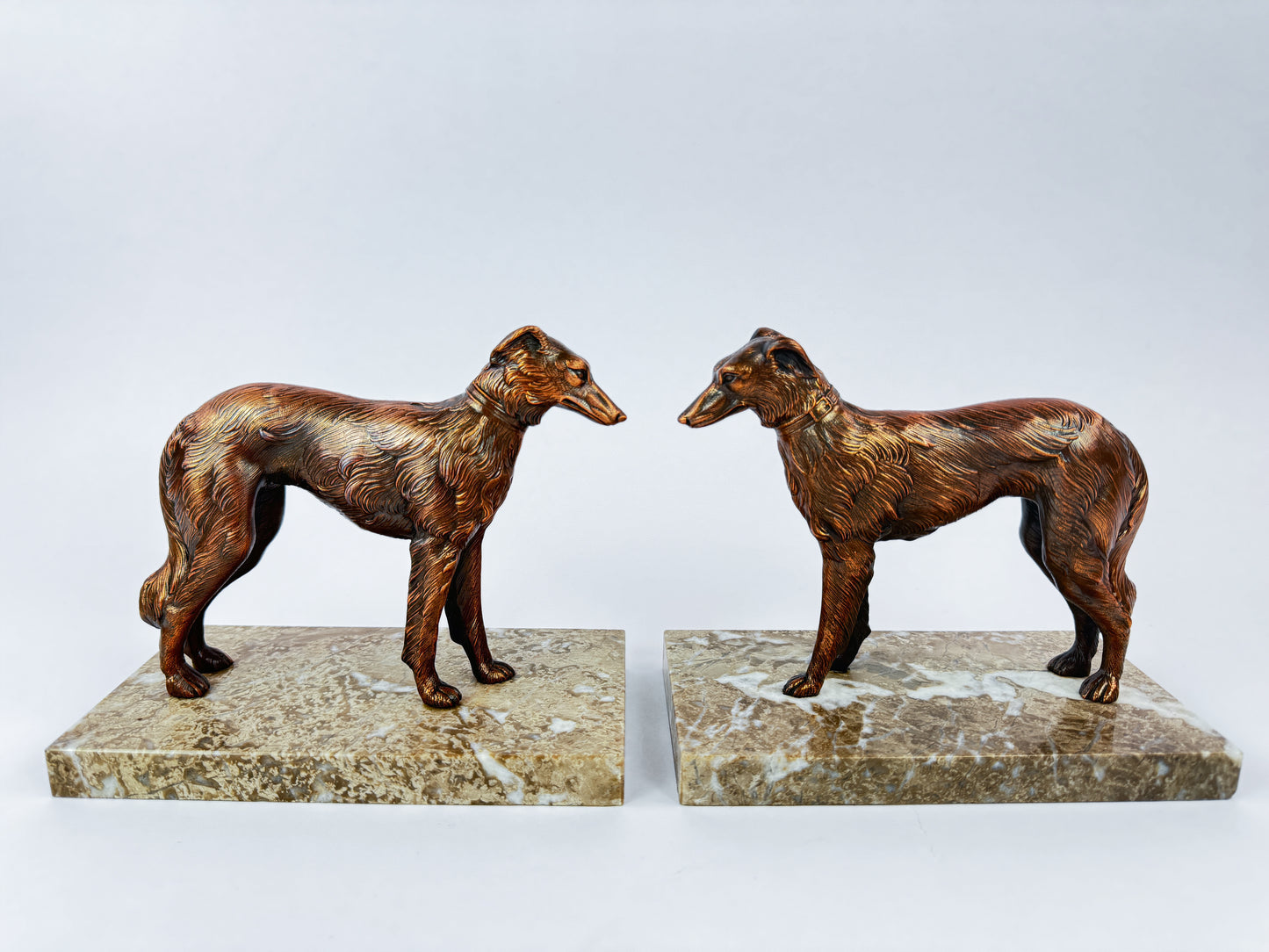 Pair of Art Deco Barzoi Dog Bookends, France, c.1930