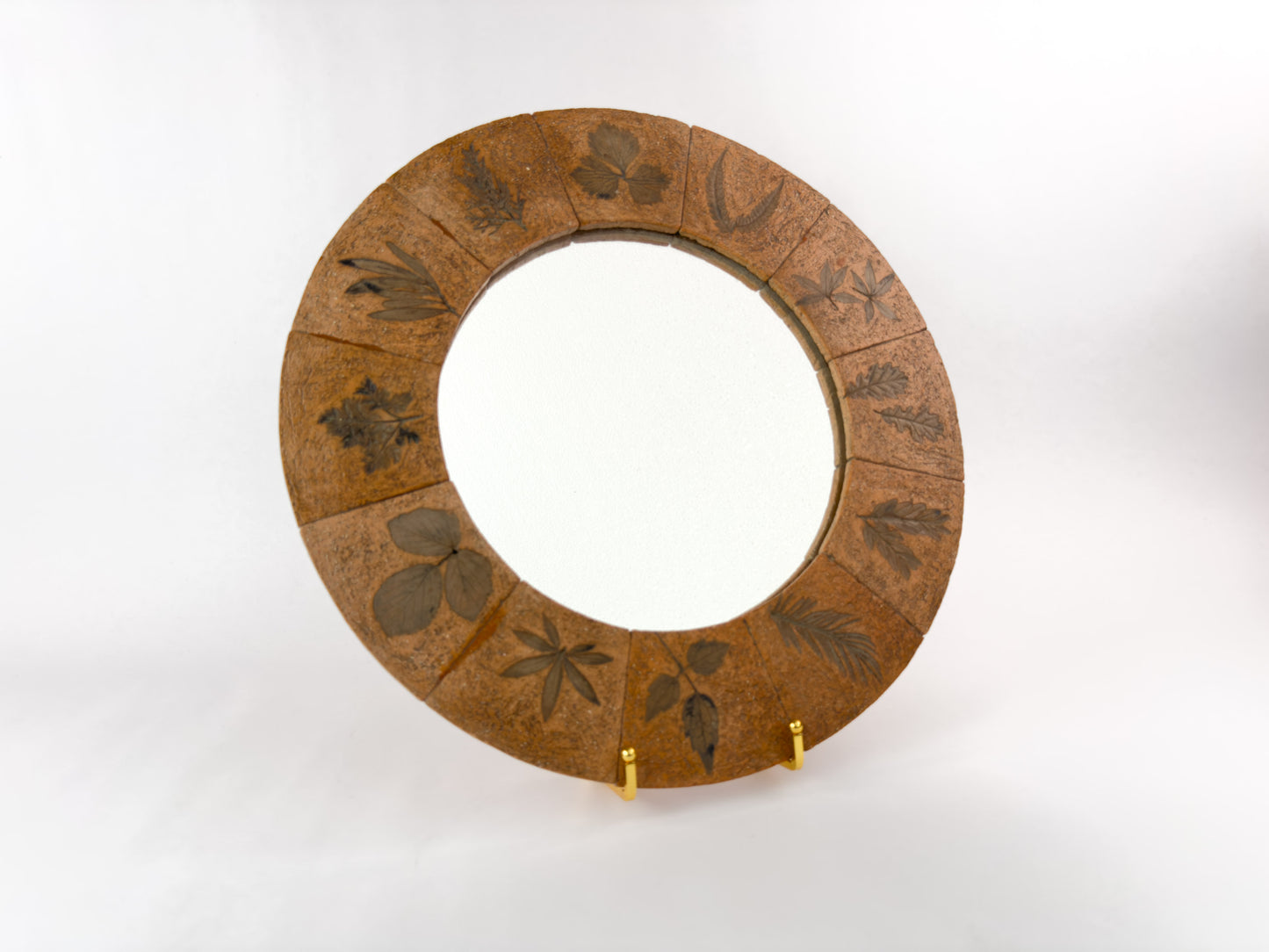 Roger Capron Style French Ceramic Tile Mirror, Terracotta Botanical Design, 1970s