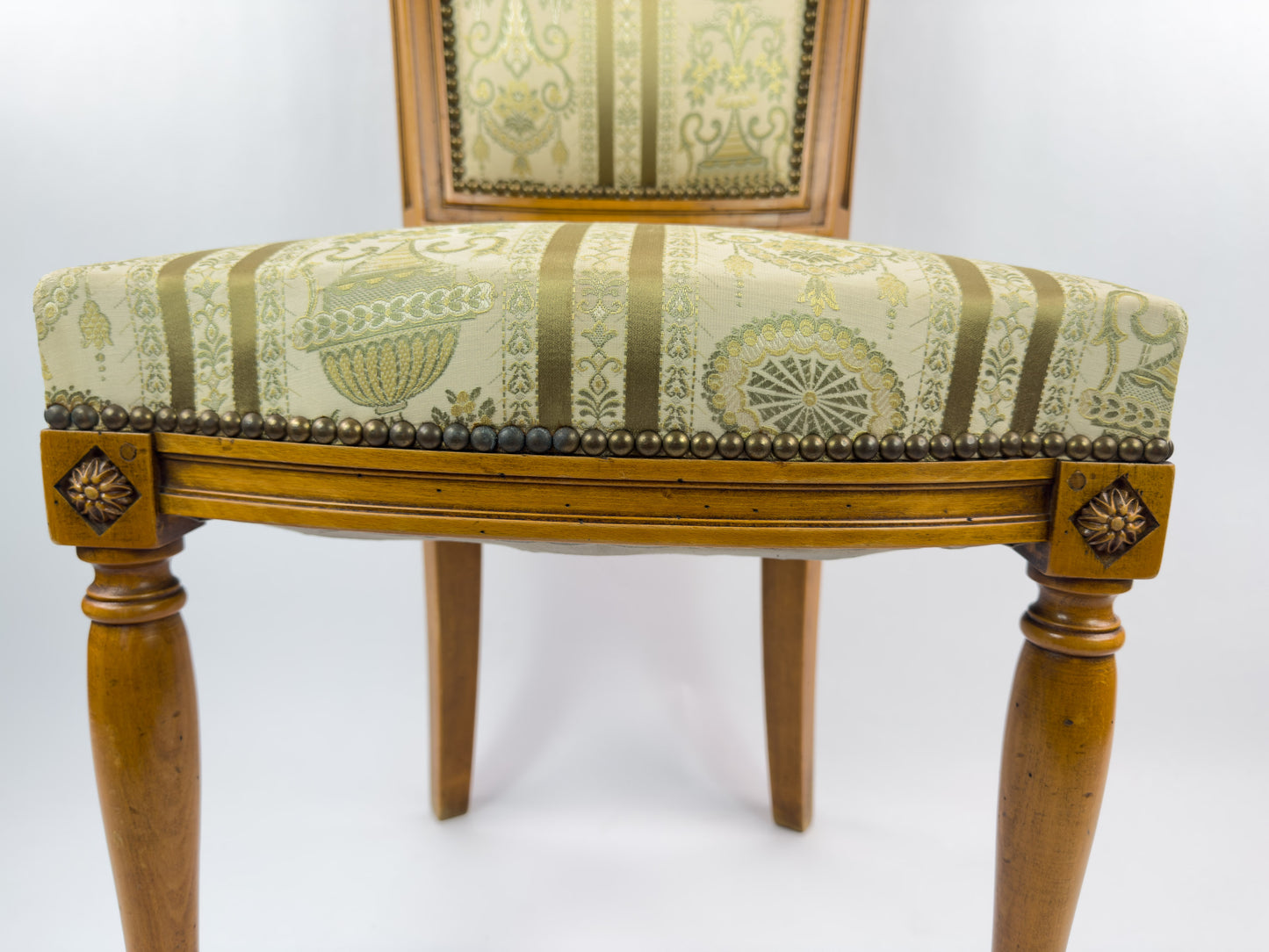 Louis XVI Directoire Style Walnut Chair with Silk Upholstery, 19th Century