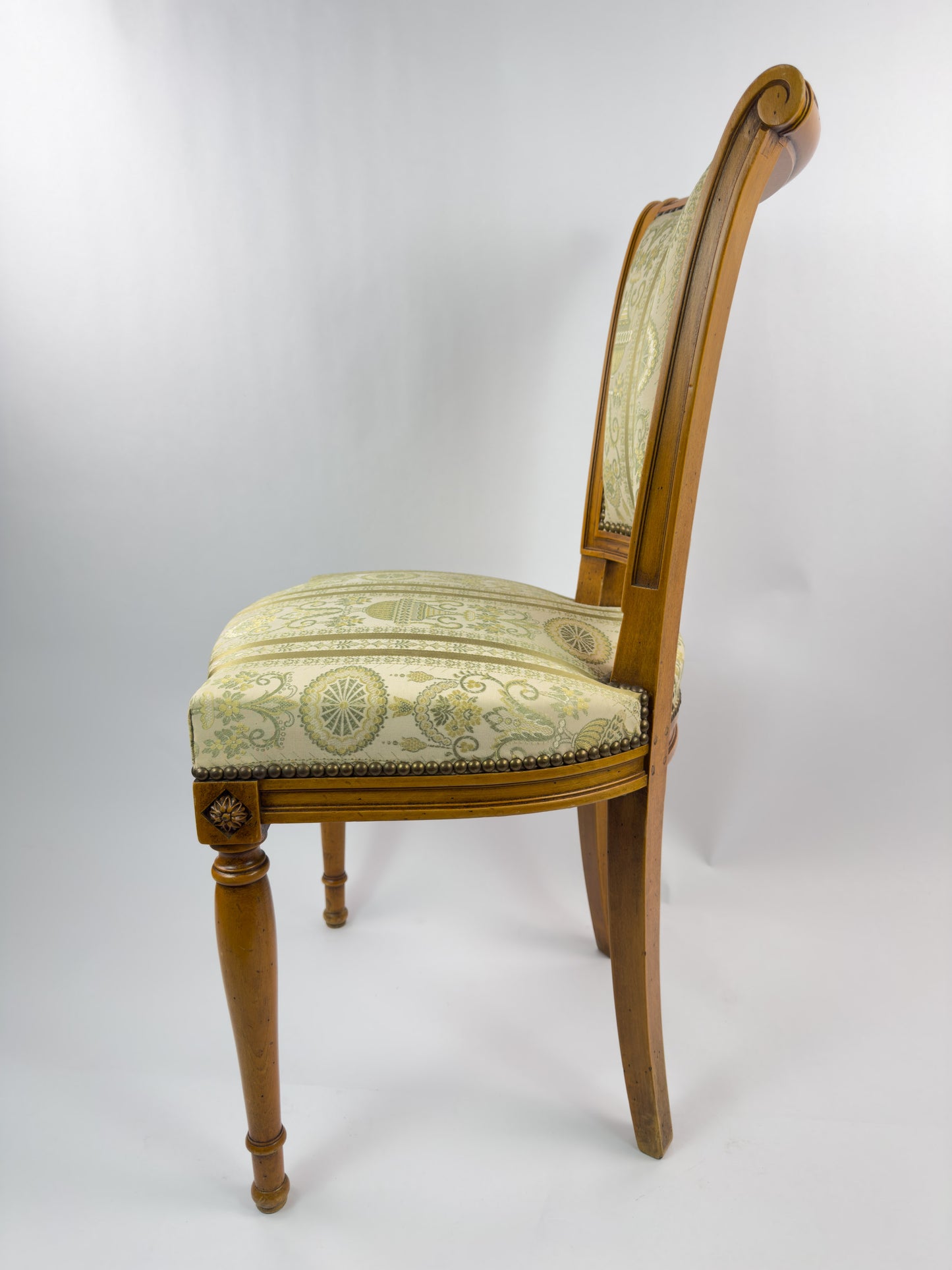 Louis XVI Directoire Style Walnut Chair with Silk Upholstery, 19th Century