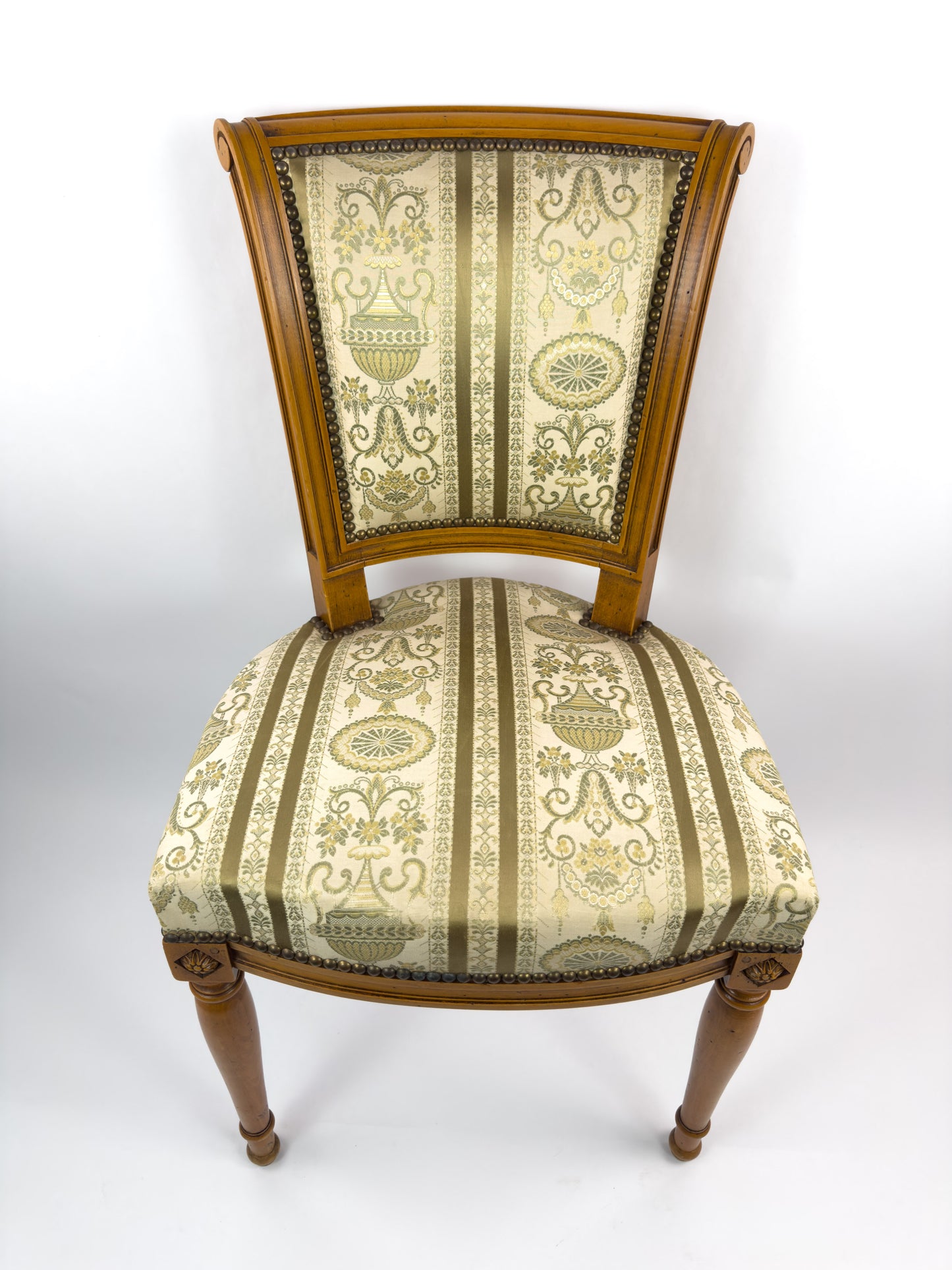 Louis XVI Directoire Style Walnut Chair with Silk Upholstery, 19th Century
