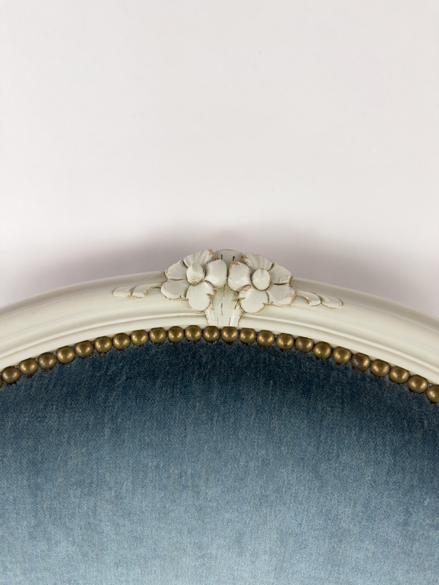 Vintage Louis XV Style Painted Wood Chair with Blue Velvet Upholstery