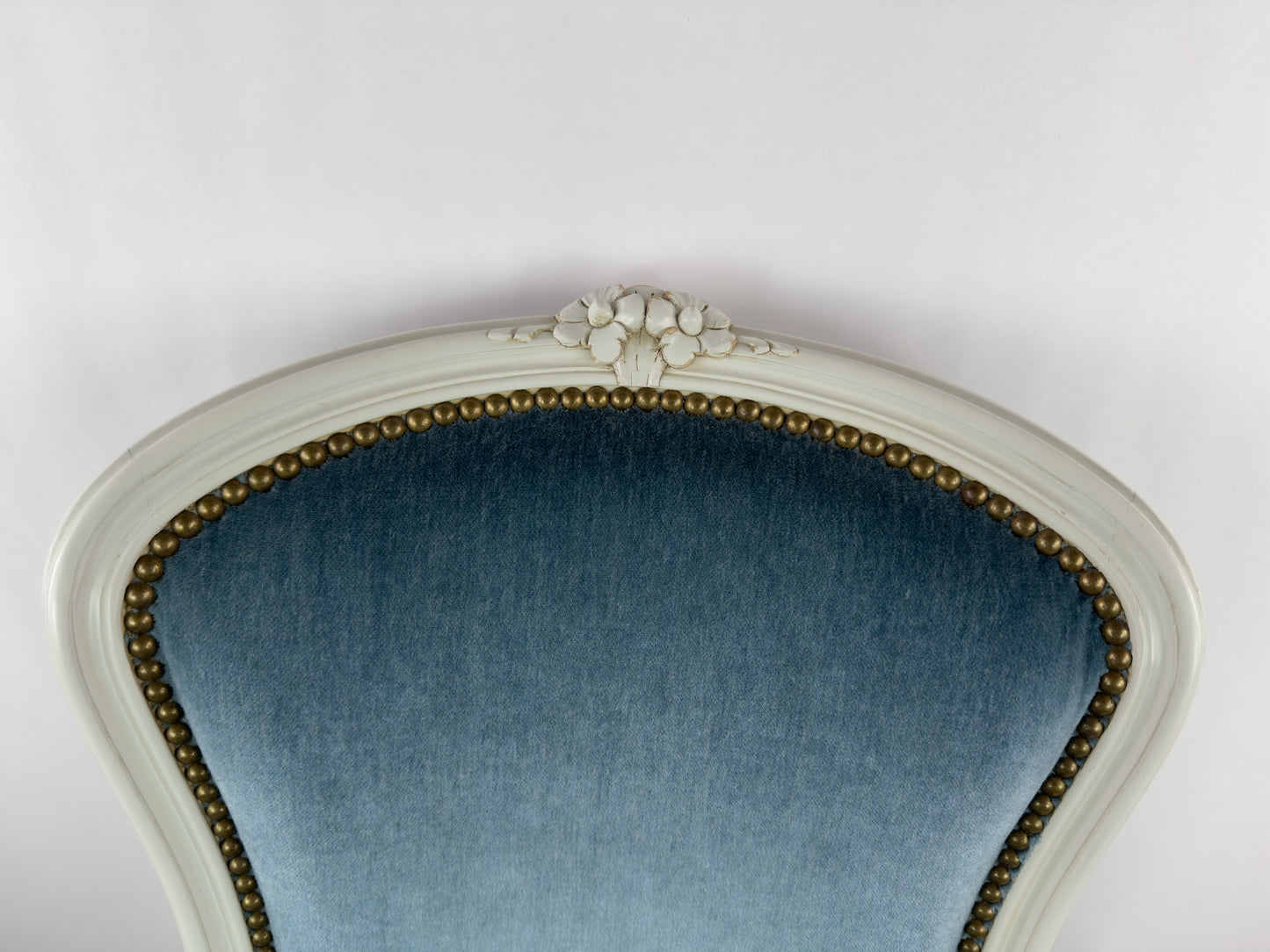 Vintage Louis XV Style Painted Wood Chair with Blue Velvet Upholstery