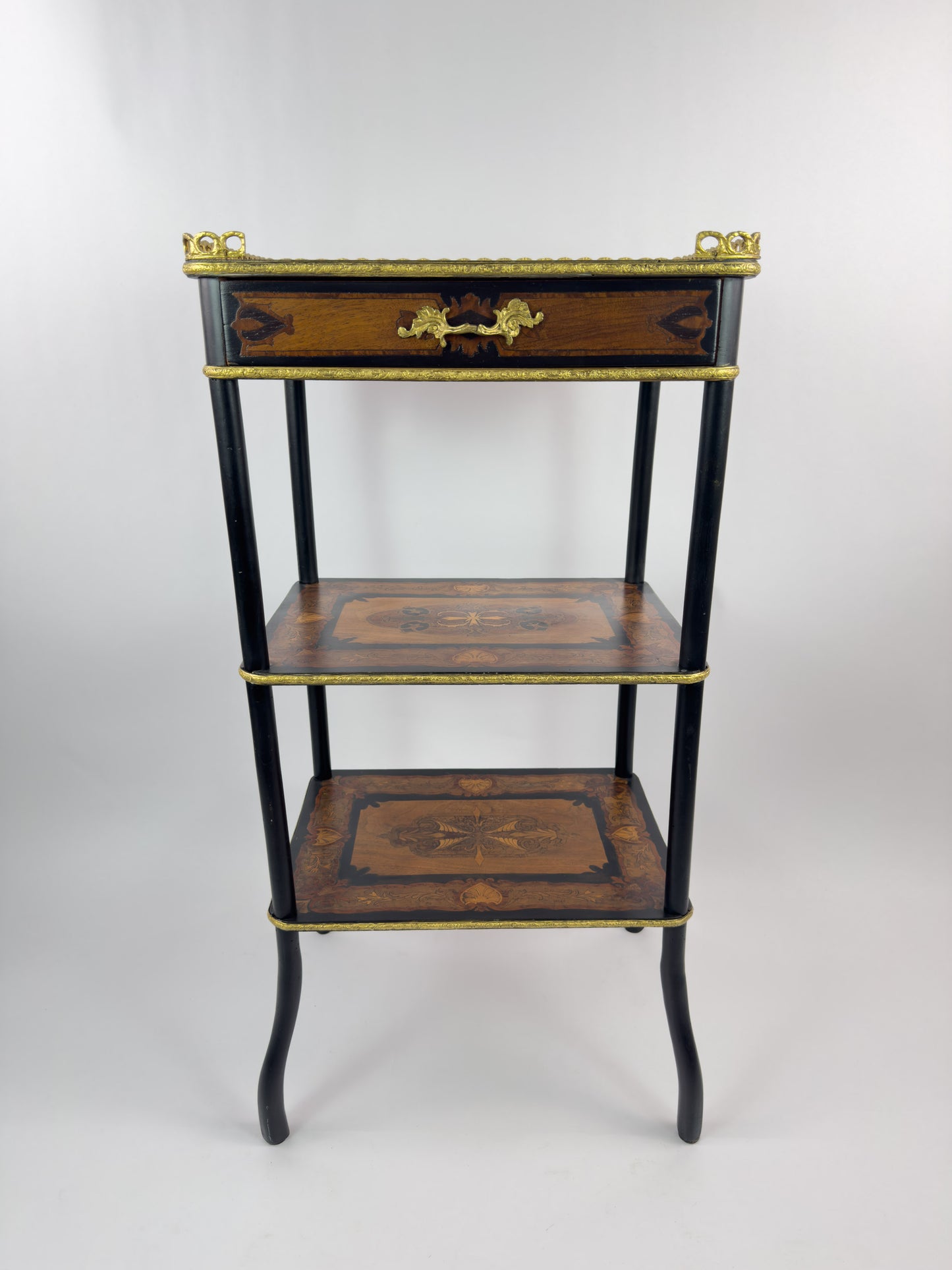 19th Century French Napoleon III Marquetry Inlaid Etagere Side Table