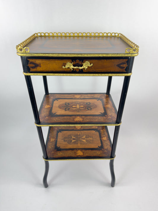 19th Century French Napoleon III Marquetry Inlaid Etagere Side Table