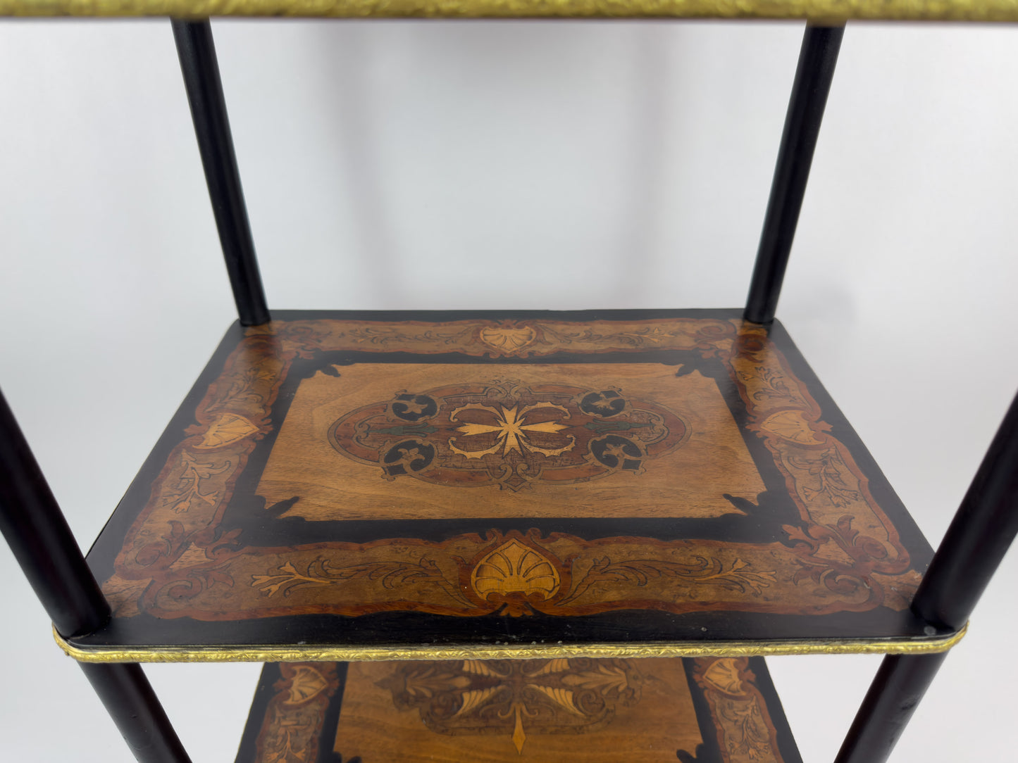 19th Century French Napoleon III Marquetry Inlaid Etagere Side Table