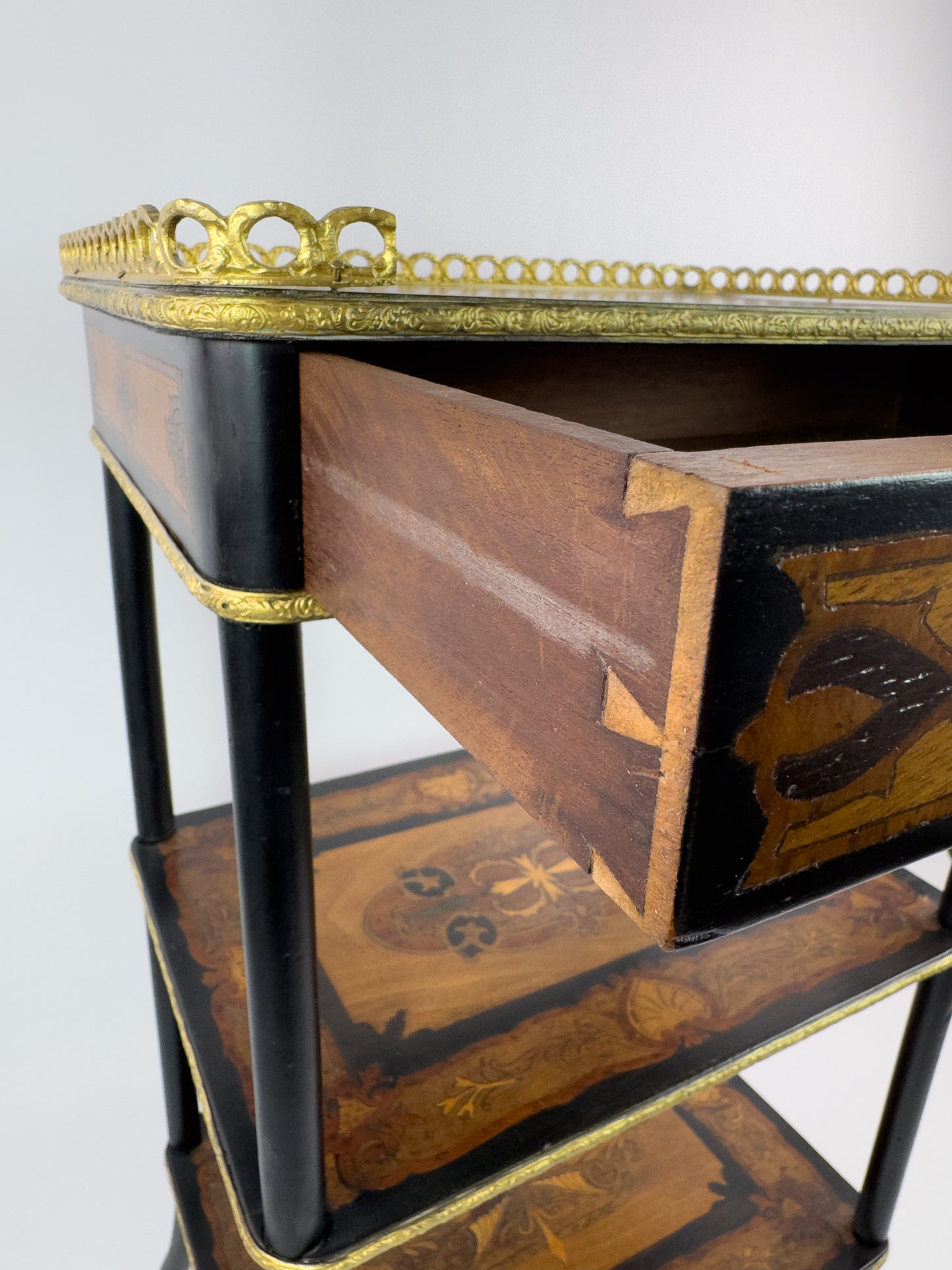 19th Century French Napoleon III Marquetry Inlaid Etagere Side Table