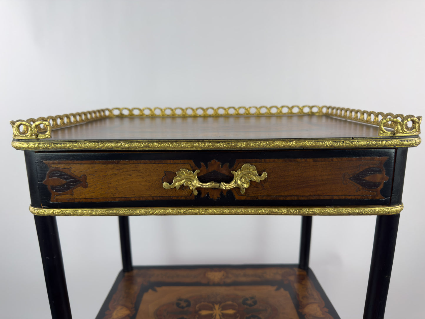 19th Century French Napoleon III Marquetry Inlaid Etagere Side Table